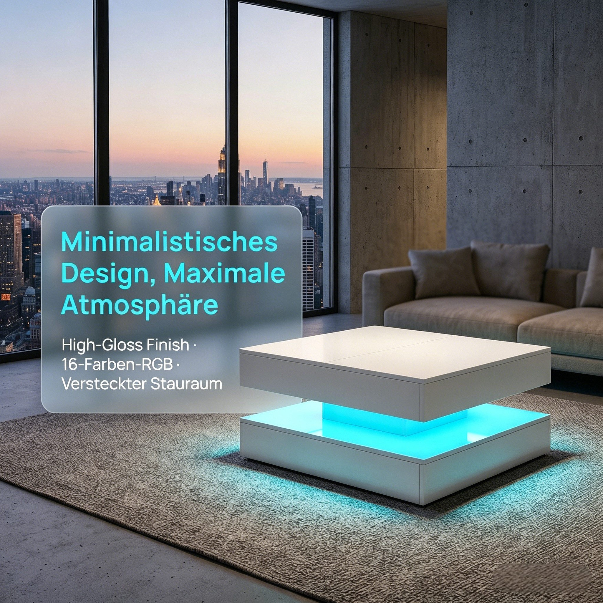 PXloue Couchtisch LED-Couchtisch mit Stauraum und modernem Design (Hochglänzender), Praktischer Tisch mit Schubladen und integrierter Beleuchtung – Bild 4 von 5