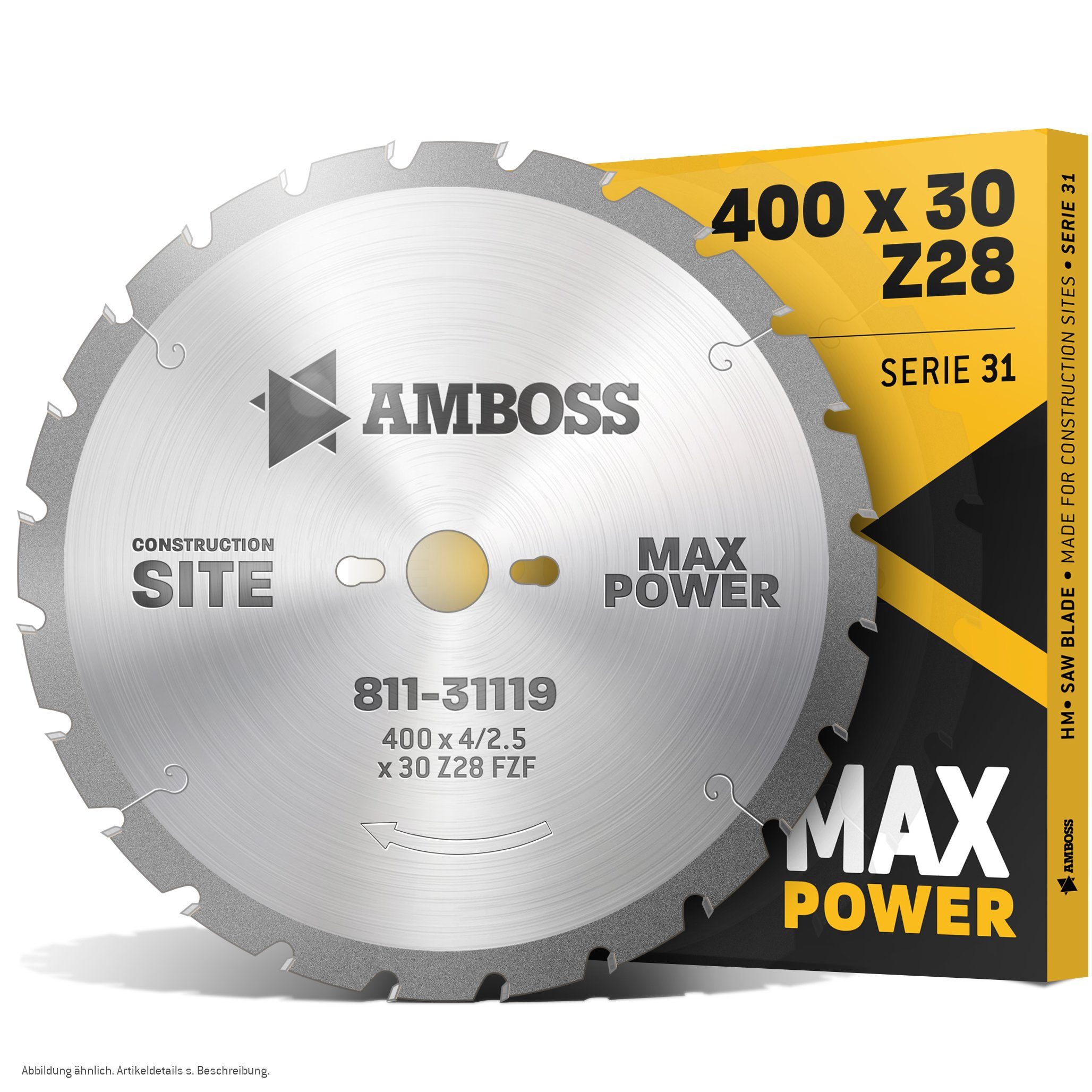 Amboss Werkzeuge Kreissägeblatt HM Kreissägeblatt - 400 x 4/2.5 x 30 Z28 FWF, 30 mm (Bohrung) FWF (Zahnform) positiv (Zahnstellung) 2, 9, 462, 10, 60