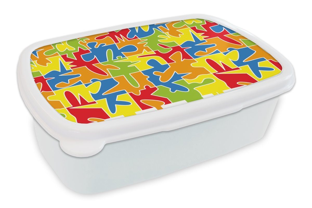 MuchoWow Lunchbox Puzzle - Muster - Abstrakt, Kunststoff, (2-tlg), Brotbox für Kinder und Erwachsene, Brotdose, für Jungs und Mädchen weiß