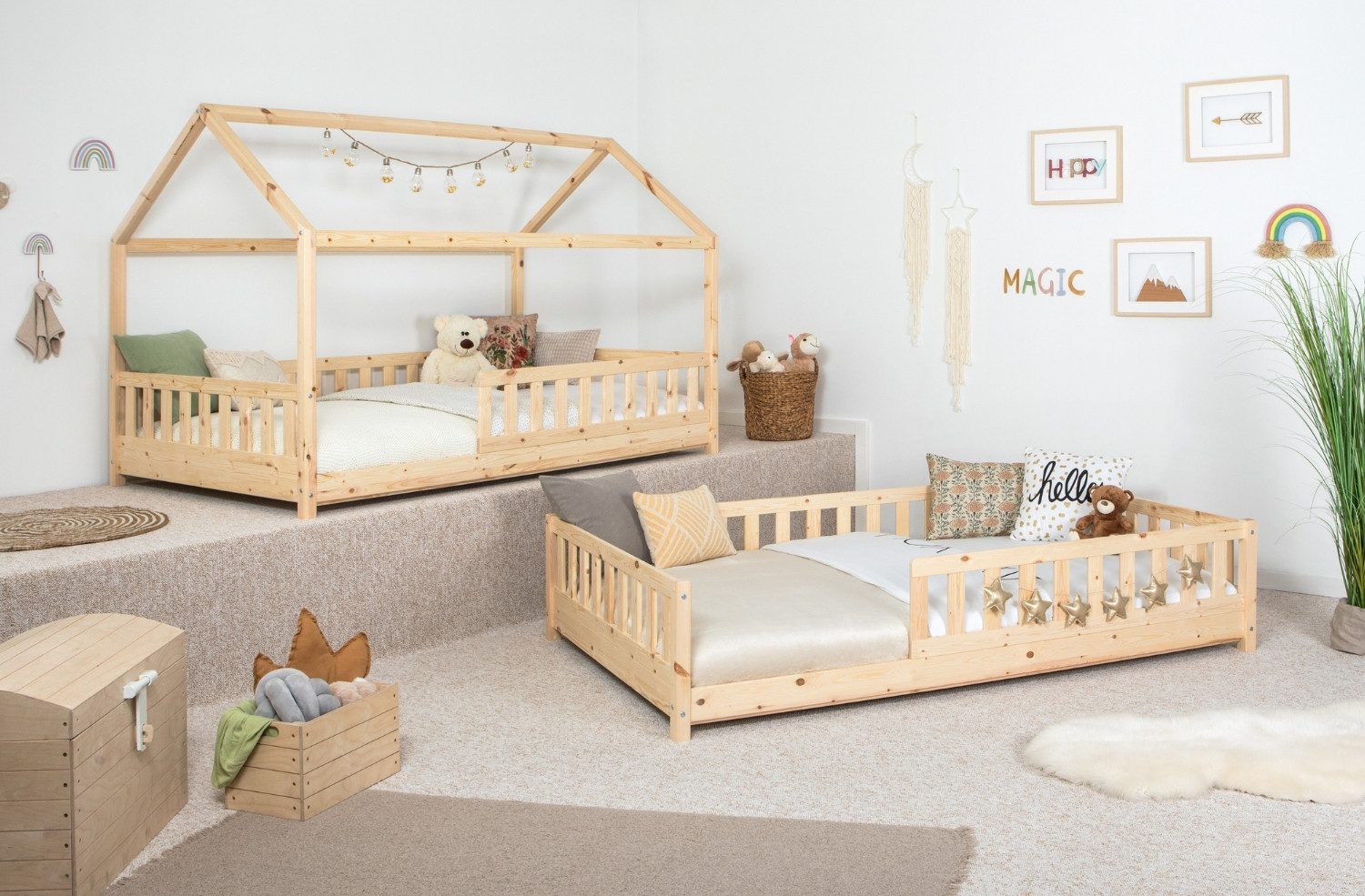 Ticaa Hausbett Duo mit Rausfallschutz aus Kiefer, Bodenbett 120x200, inkl. günstig online kaufen