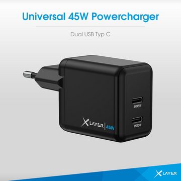 XLAYER Ladegerät Universal 45W Powercharger USB Typ C & USB Typ C Netzteil Smartphone-Ladegerät