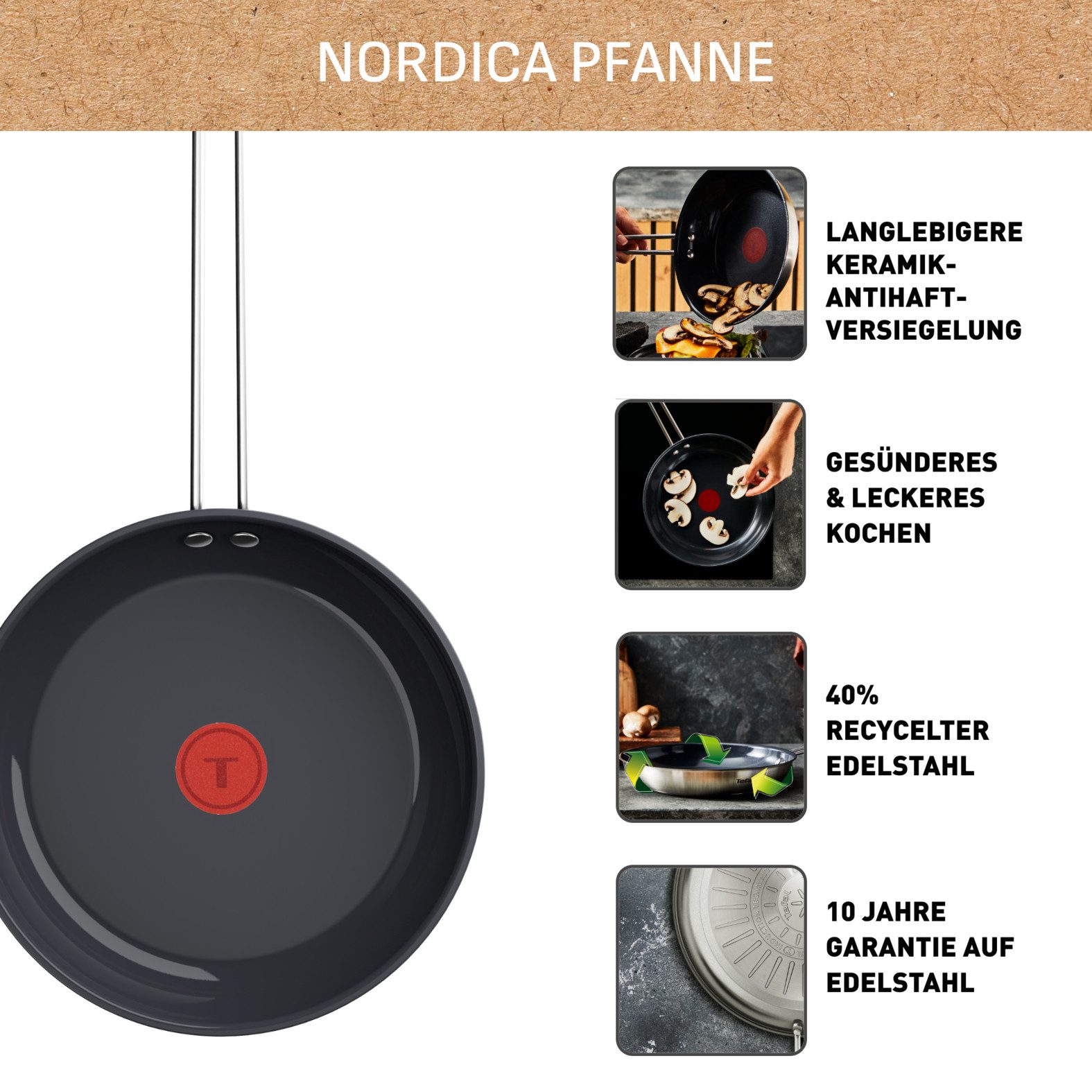Tefal Bratpfanne Nordica, beschichtete Pfanne Induktion, Thermo-Signal-Technologie, Edelstahl, minimalistisches Design, robuster Griff, geeignet für alle Herdar – Bild 3 von 5