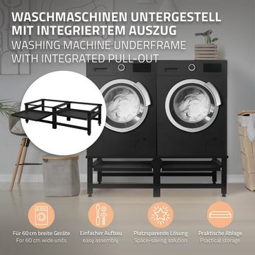 ML-DESIGN Waschmaschinenuntergestell Waschmaschinen-Untergestell Waschmaschinensockel Doppeluntergestell, Schwarz 2 ausziehbaren Ablagen Stahl bis 2x 150kg verstellbare Füße