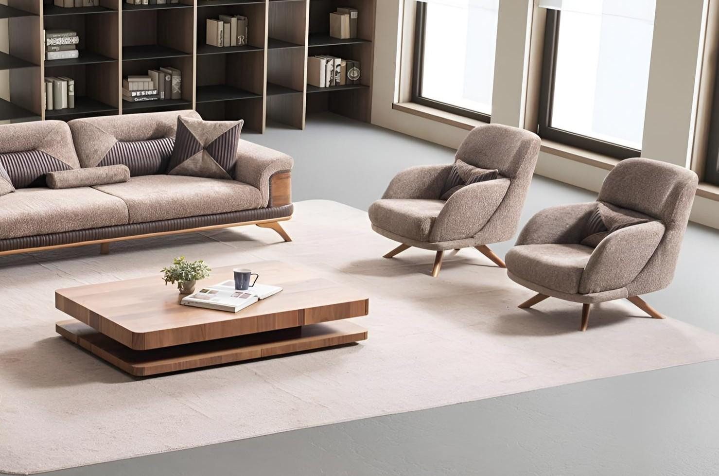JVmoebel Loungesessel JVMoebel Loungesessel in Braun mit stabiler Holzstruktur (Packung, 2-St., Stilvolle Sessel – Modernes Design mit stabiler Holzstruktur), Made in Europa