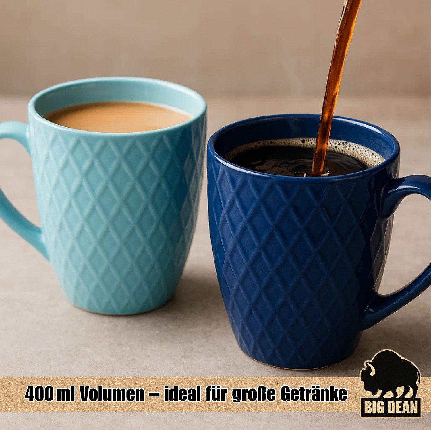 BigDean Tasse 6 Stück Kaffeetassen 400ml matt Kaffeebecher Keramik - Hochwertig, 1-tlg., Keramik, Mehrfarbiges Tassenset aus Hochwertiger Keramik – Bild 4 von 5