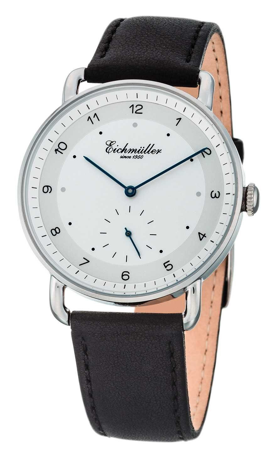 Eichmüller Quarzuhr Herrenuhr 3035-04 Slim-Gehäuse silberfarben Lederband 40 mm