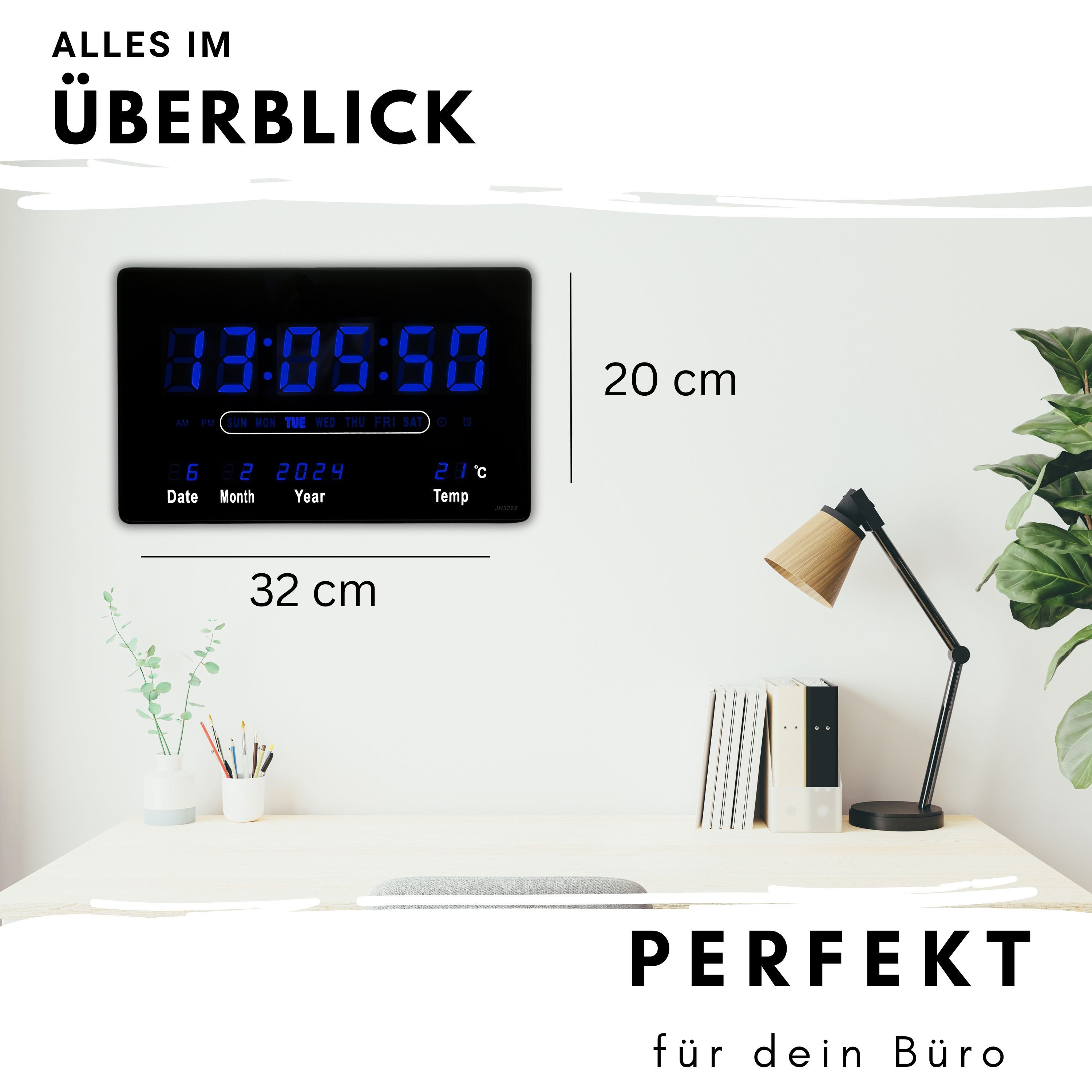 TruWare Wanduhr Wanduhr Digital Groß LED Uhr mit Kalender