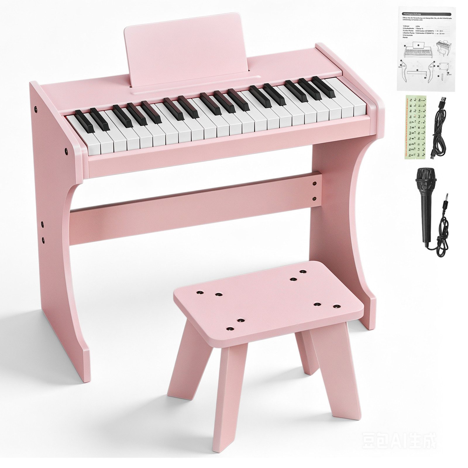 LALAHO Digitalpiano Kinder E-Piano 37 Tasten Kinder Klavier Komplett Set, Kinder-Keyboard,Kinderklavier aus Holz für ab 3 Jahren – Bild 2 von 5