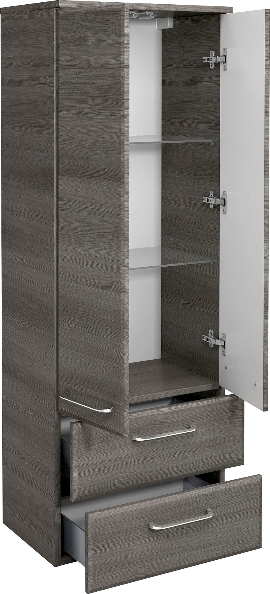 Graphit/Graphit 136 cm, Türdämpfer Midischrank | Quickset 50 Höhe Breite Struktur Glaseinlegeböden, cm, quer Graphit PELIPAL