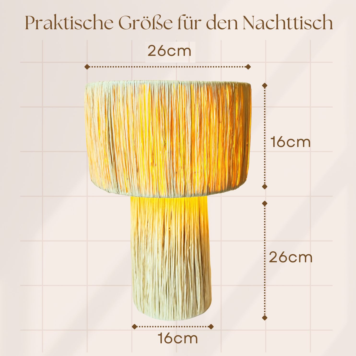 Marrakesch Orient & Mediterran Interior Nachttischlampe Boho Tischlampe Morjana modern aus Raffia-Bast in Beige 42 x 26 cm, E27, Handarbeit