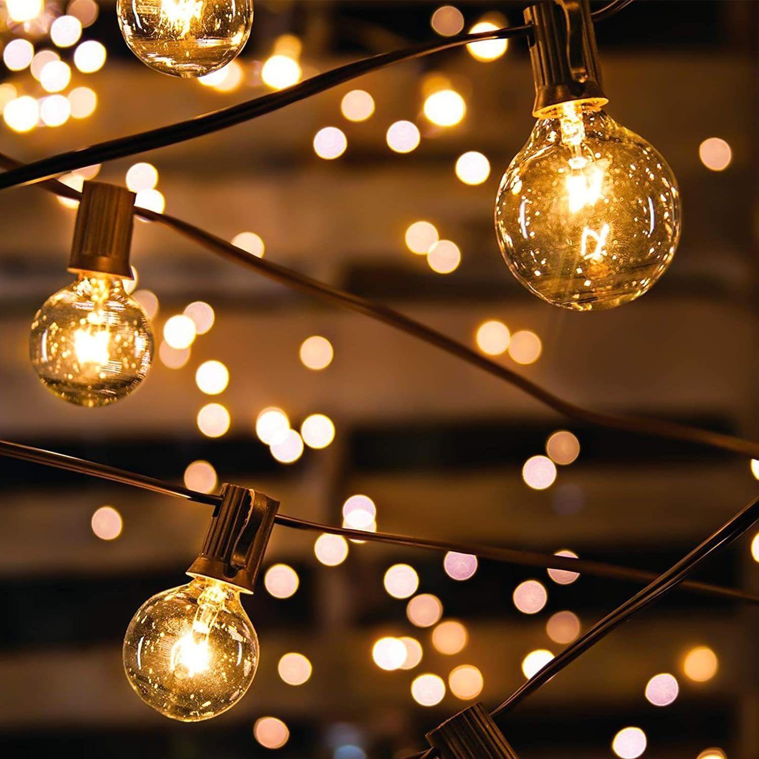 Elegear Lichterkette Lichterkette Außen 12m mit 30+3 G45 Glühbirnen, Warmweiß, IP65, 30-flammig, Erweiterbar Lichterkette Strom, Gartenleuchte für Balkon & Terrasse