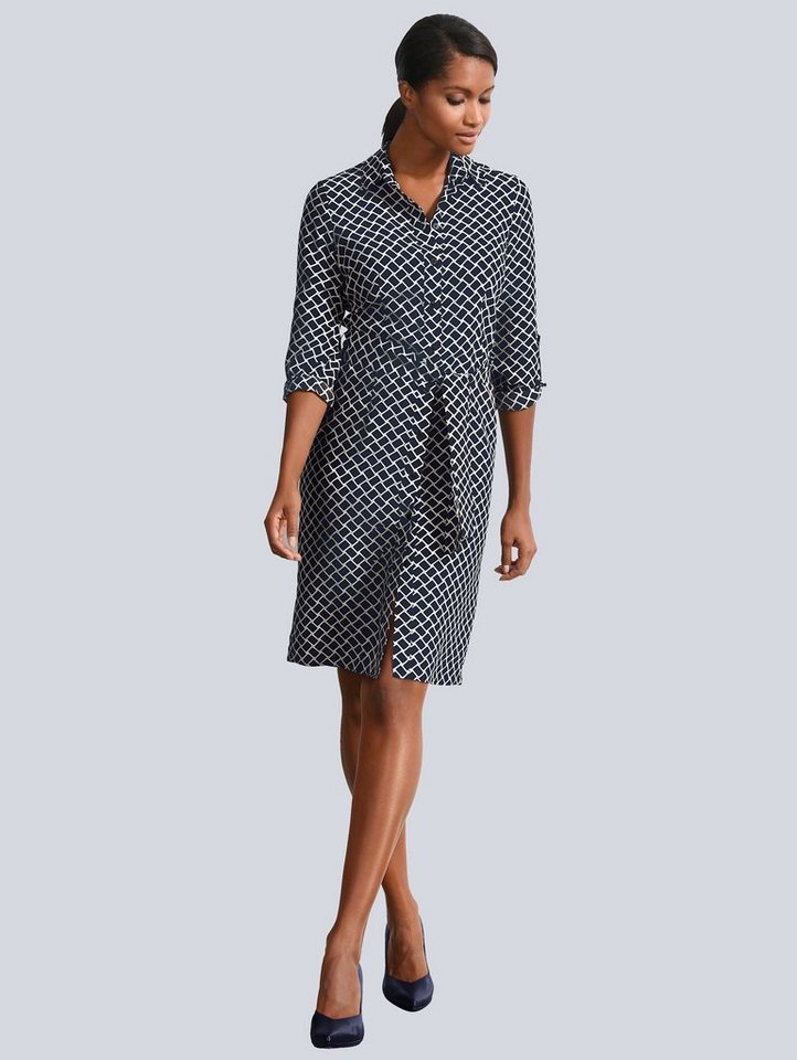 Alba Moda Seidenkleid mit exclusivem Druck in blau