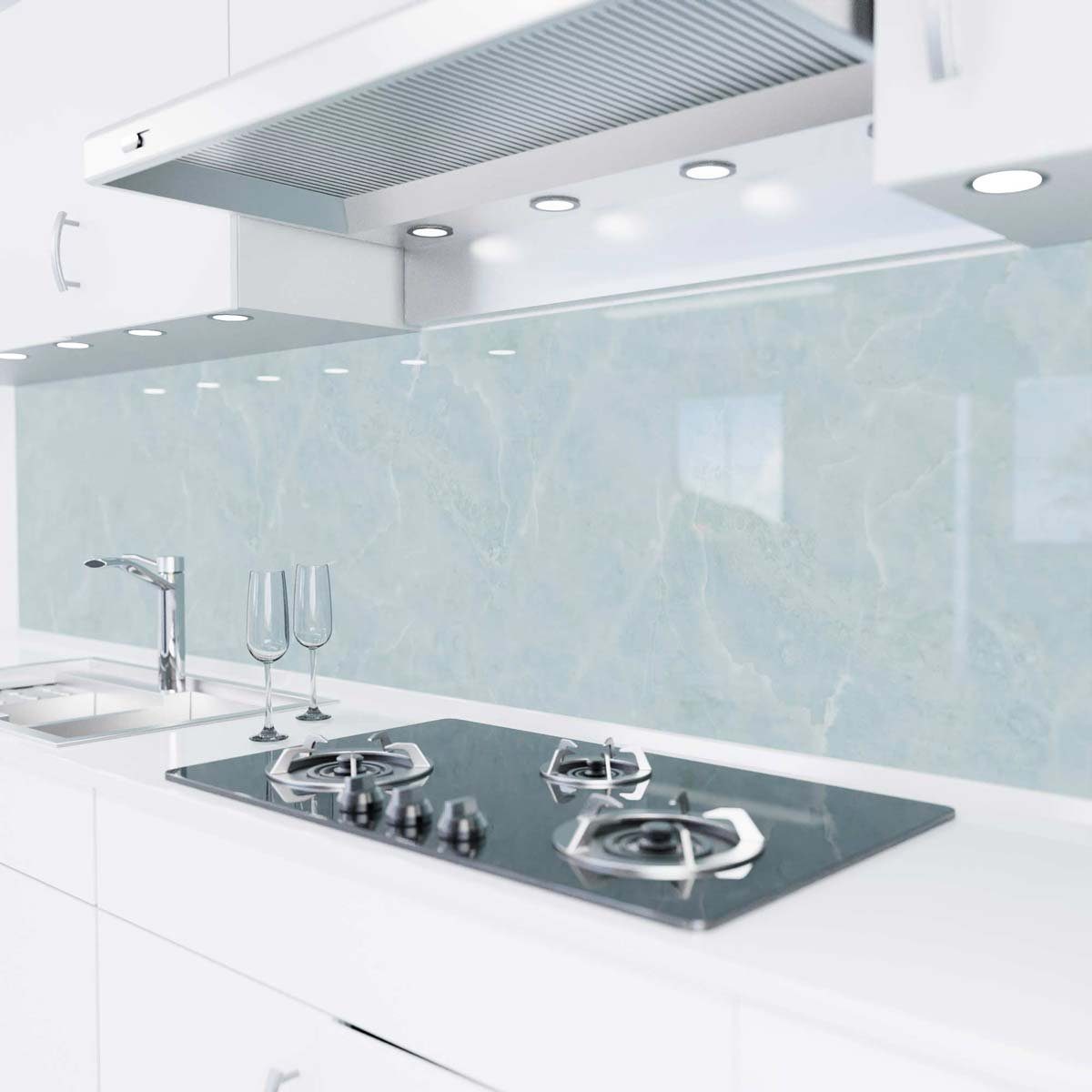 Küche - Marmor Glasoptik - Folie Spritzschutz - blau PET danario versteifte Küchenrückwand selbstklebend