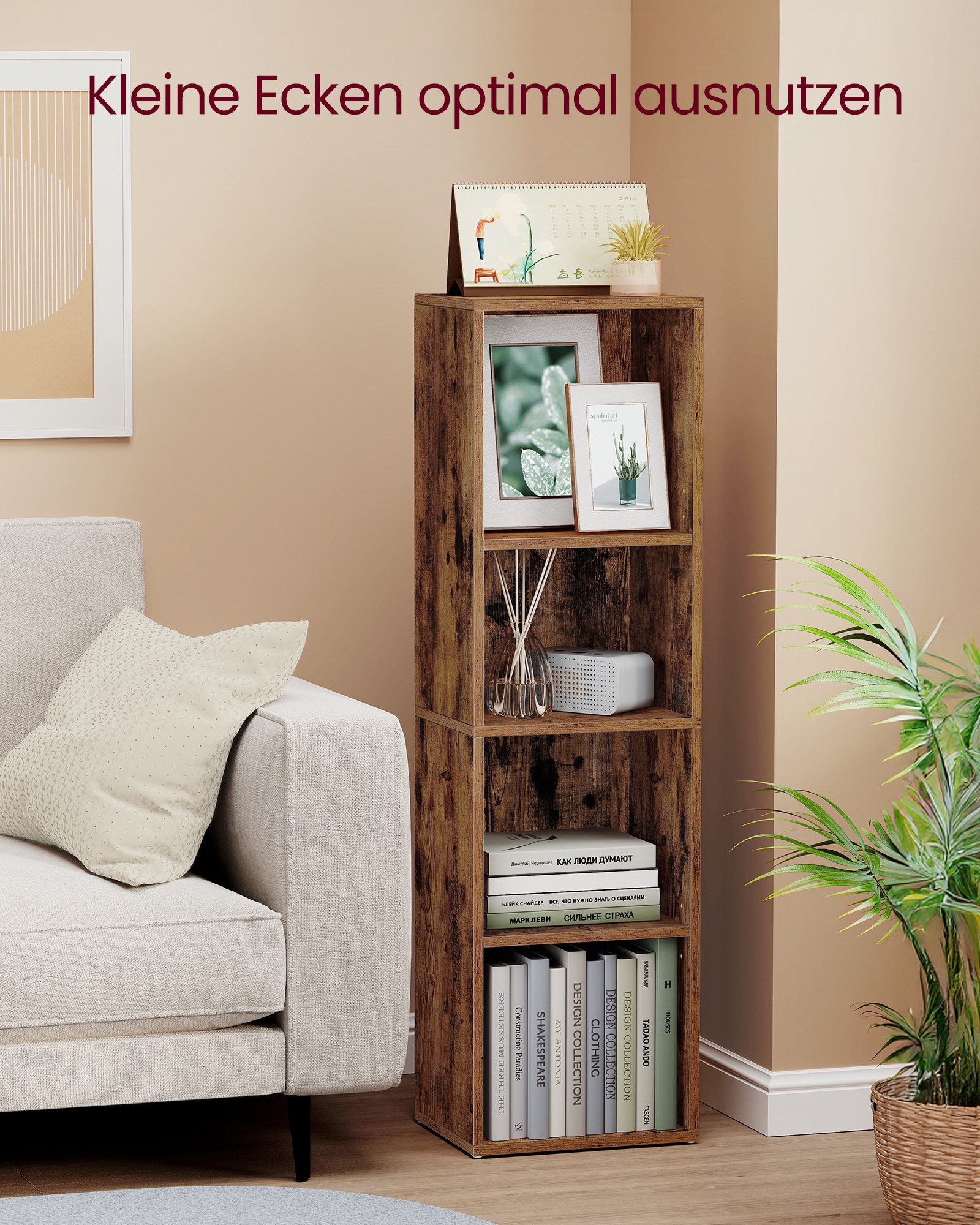 VASAGLE Bücherregal mit verstellbaren Ablagen, für Wohnzimmer, Homeoffice, Schlafzimmer, 4-stöckiges Regal, offenes Aufbewahrungsregal, 24 x 30 x 106 cm – Bild 2 von 5