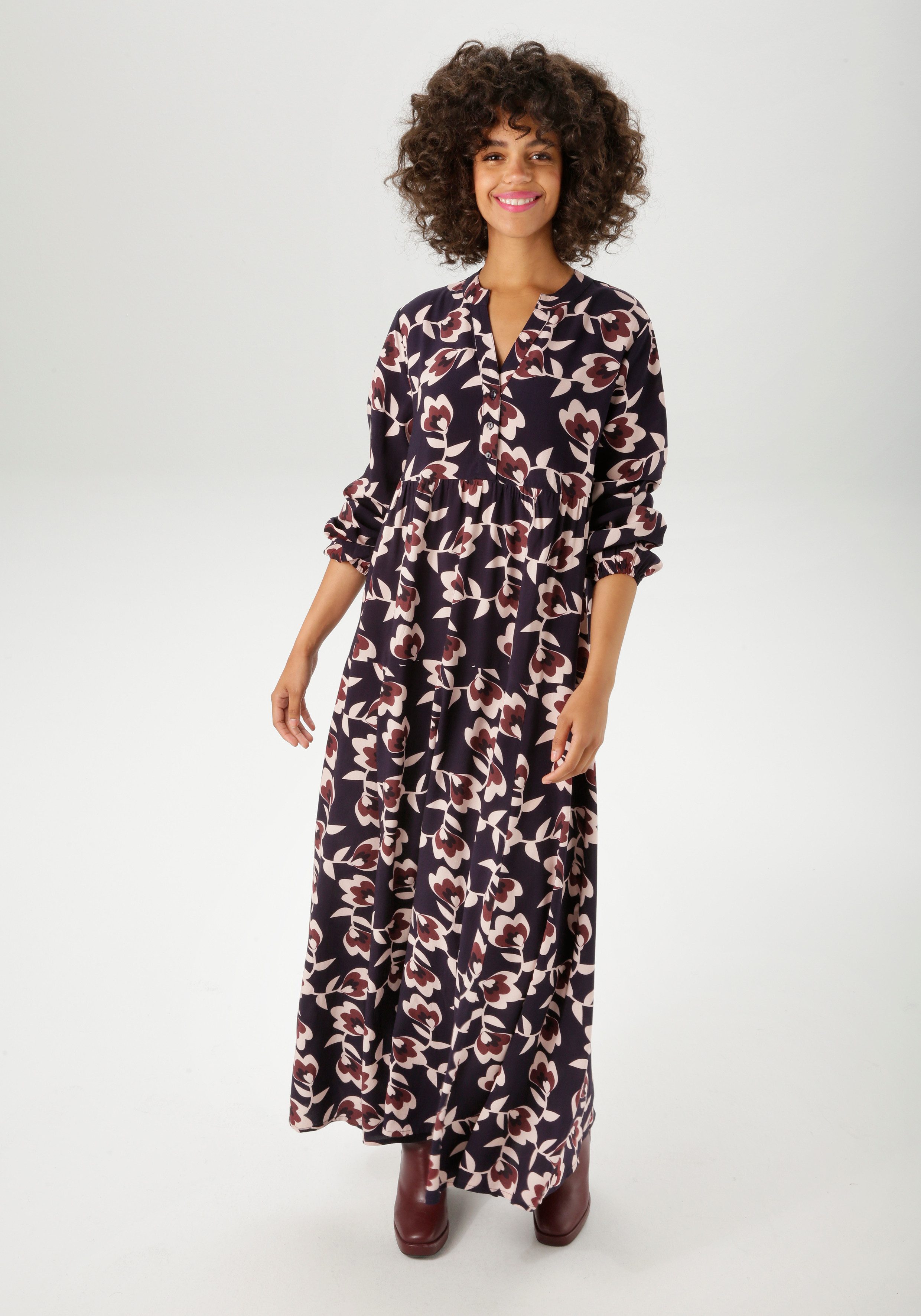 Aniston CASUAL Maxikleid mit grafischen Blumen günstig online kaufen