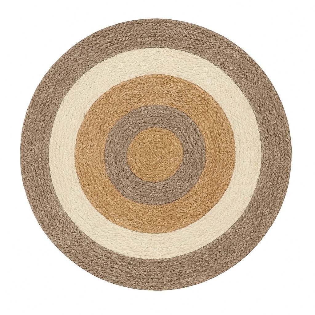 Myflair Möbel & Accessoires Teppich Terra Rings, rund, Höhe: 10 mm, Juteteppich, handgeflochten, Wendeteppich, gestreift, reine Naturfaser