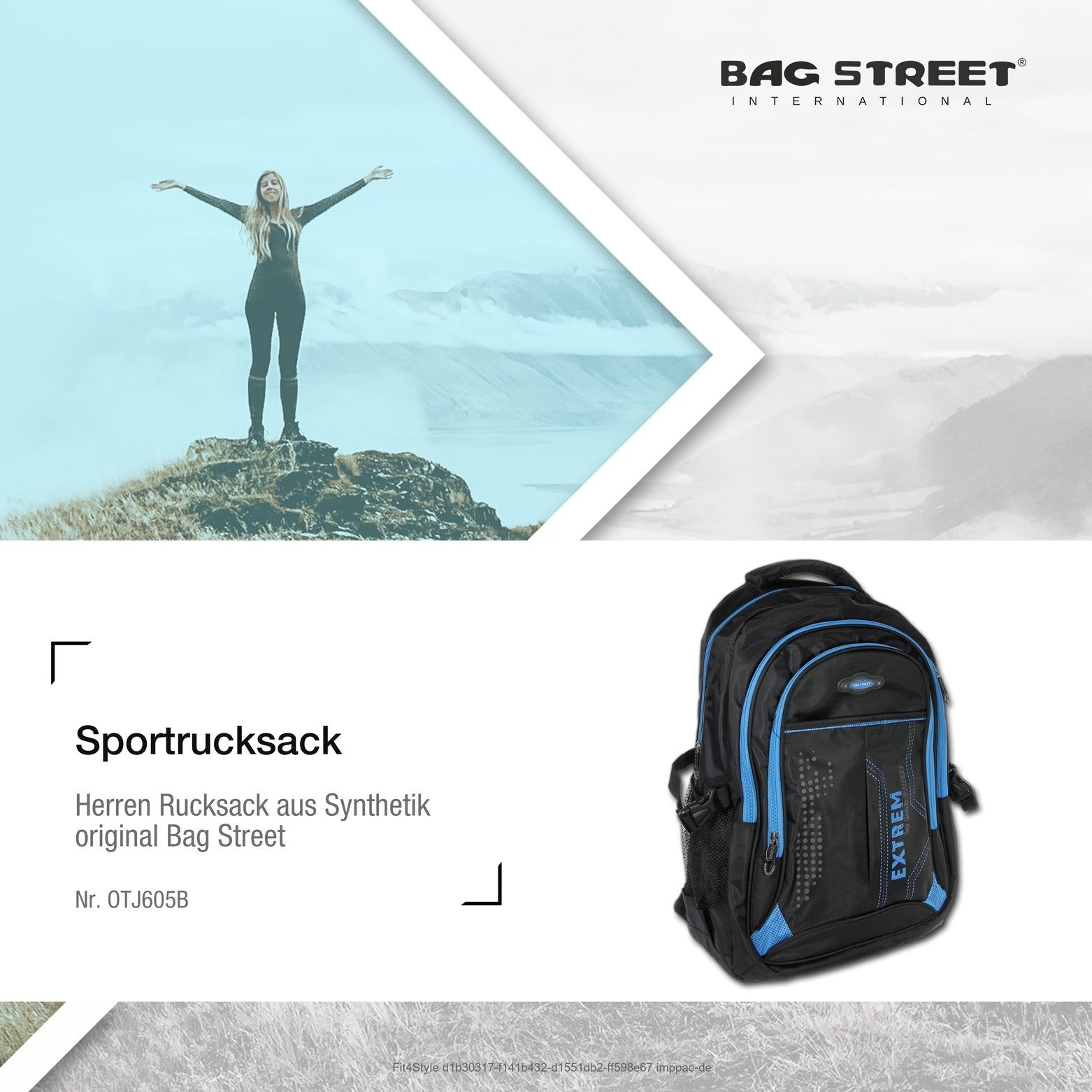 BAG STREET Freizeitrucksack Bag Street blau ca 30cm Sporttasche Damen x Herren ca. Sportrucksack, Freizeitrucksack schwarz, Synthetik, (Sportrucksack)