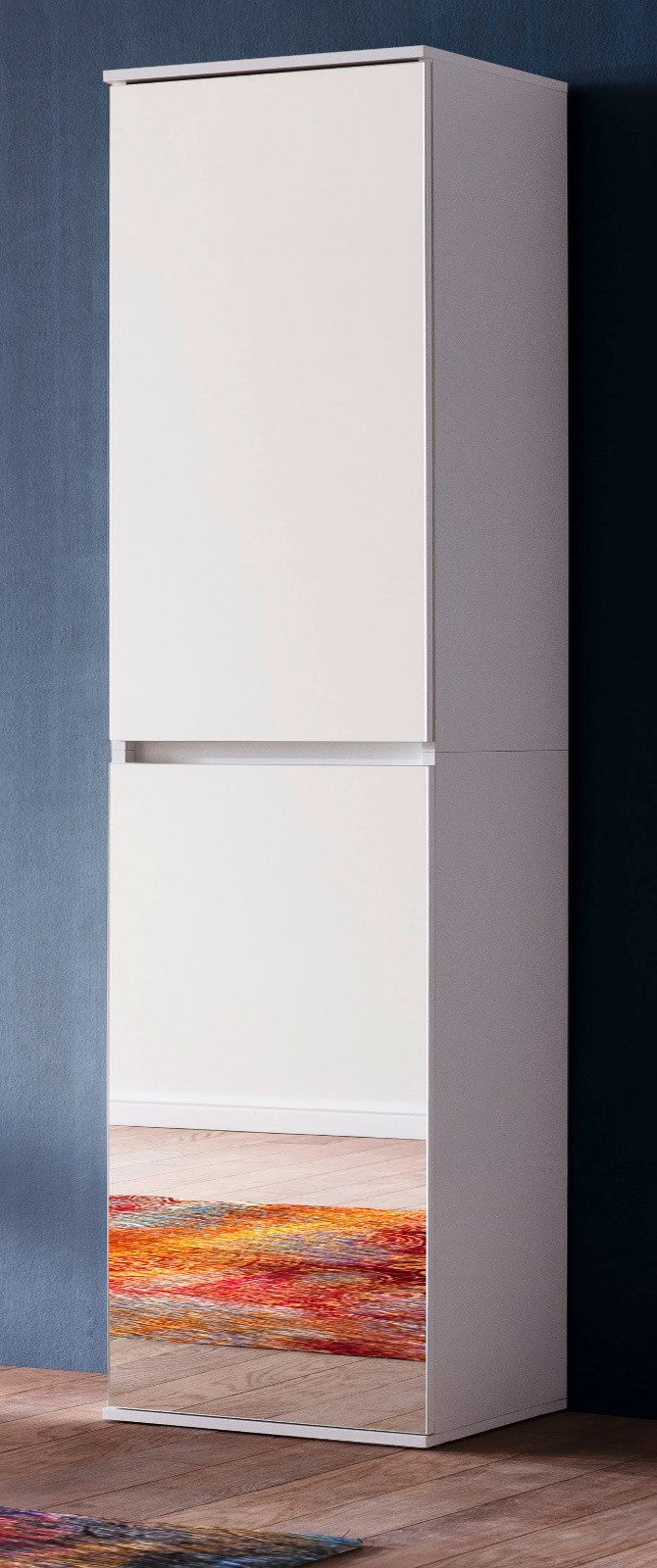 Furn.Design Schuhschrank Reflect (schmales Schuhregal in weiß mit Spiegel, 2-türig, 37 x 191 cm) variable Inneneinteilung, bis zu 9 Fächer