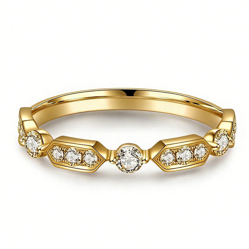 Sternvoll Diamantring Vintage Ehering "Anthea" mit ca. 0.3 ct Diamanten in 18K Weißgold, Vintage-Design, Art Déco Stil, Milgrain-Verzierung, Handgefertigt