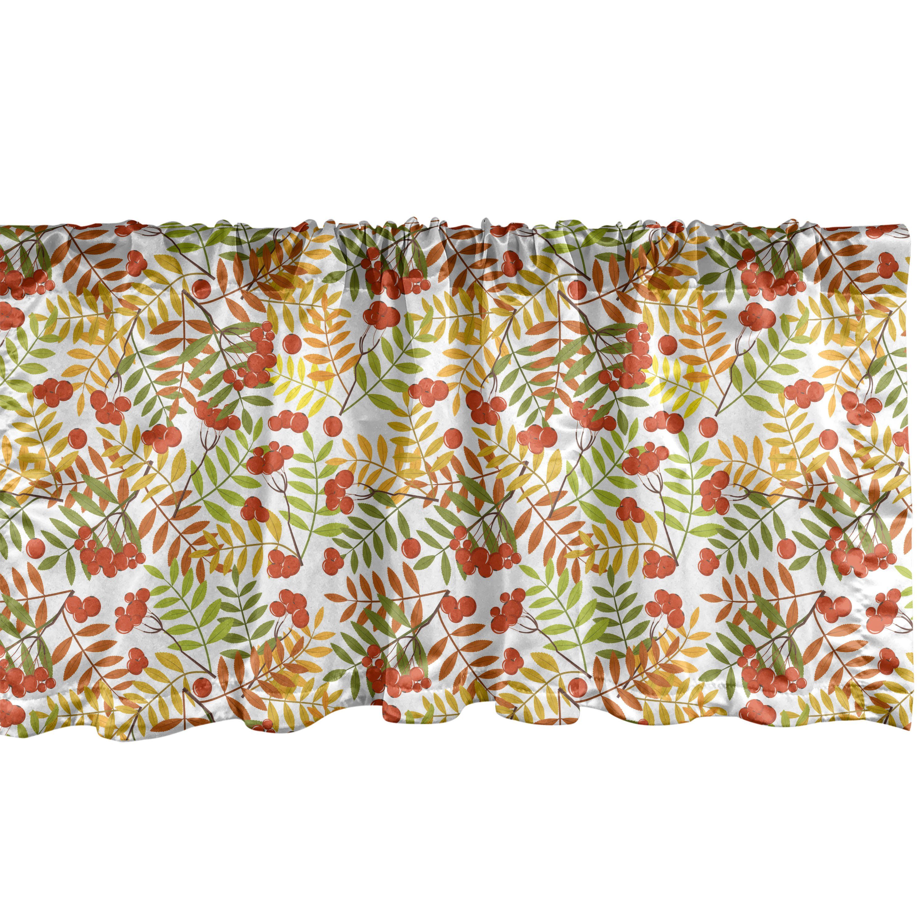 Scheibengardine Vorhang Volant für Küche Schlafzimmer Dekor mit Stangentasche, Abakuhaus, Microfaser, Eberesche Ländliche Pflanzen Wildnis