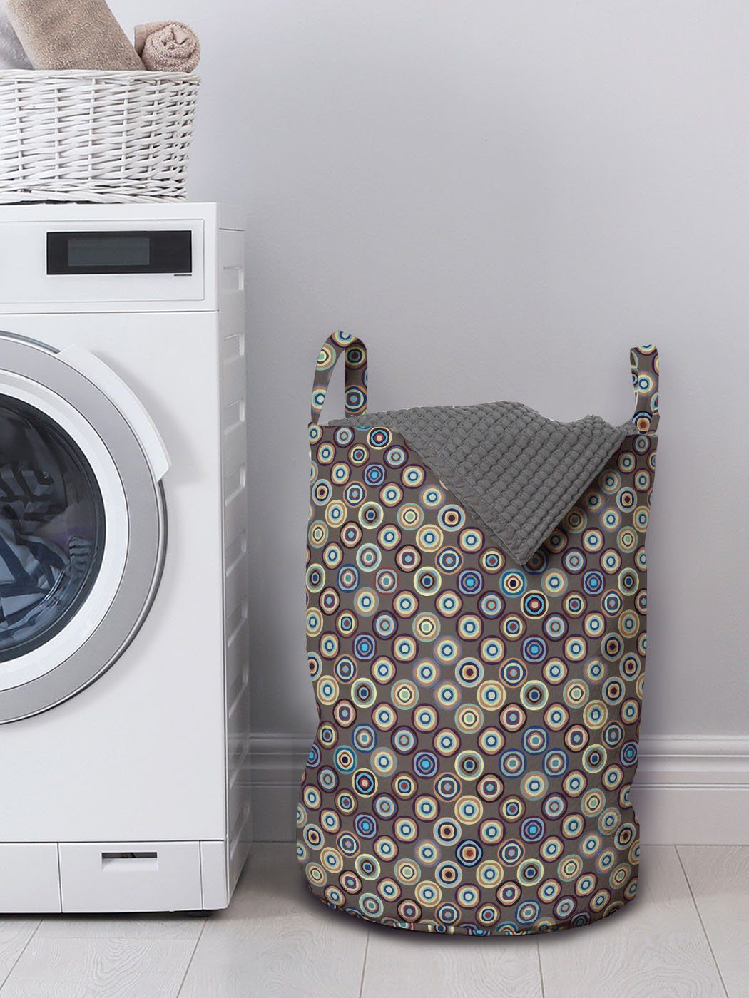 Griffen Große für Abakuhaus Abstrakt Punkte Waschsalons, Geometrisch Kordelzugverschluss mit Wäschesäckchen Wäschekorb