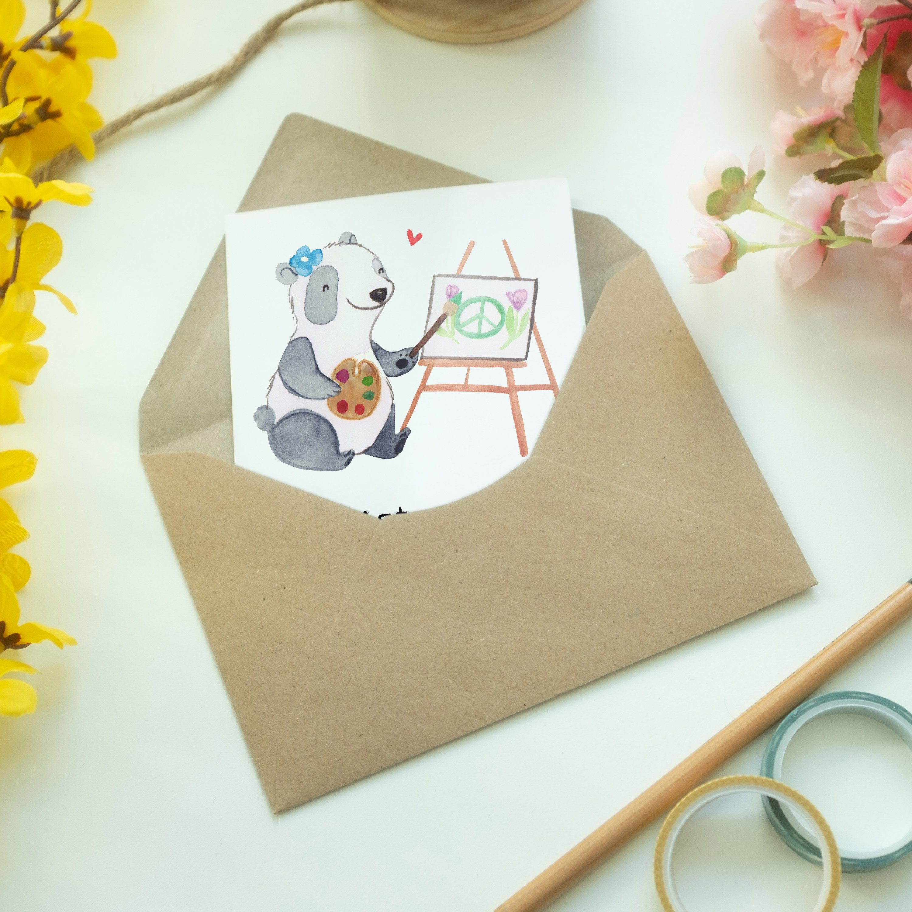 Grußkarte Herz Hoc Panda - Kunstlehrerin Geschenk, Mr. Weiß Einladungskarte, mit Firma, Mrs. - &