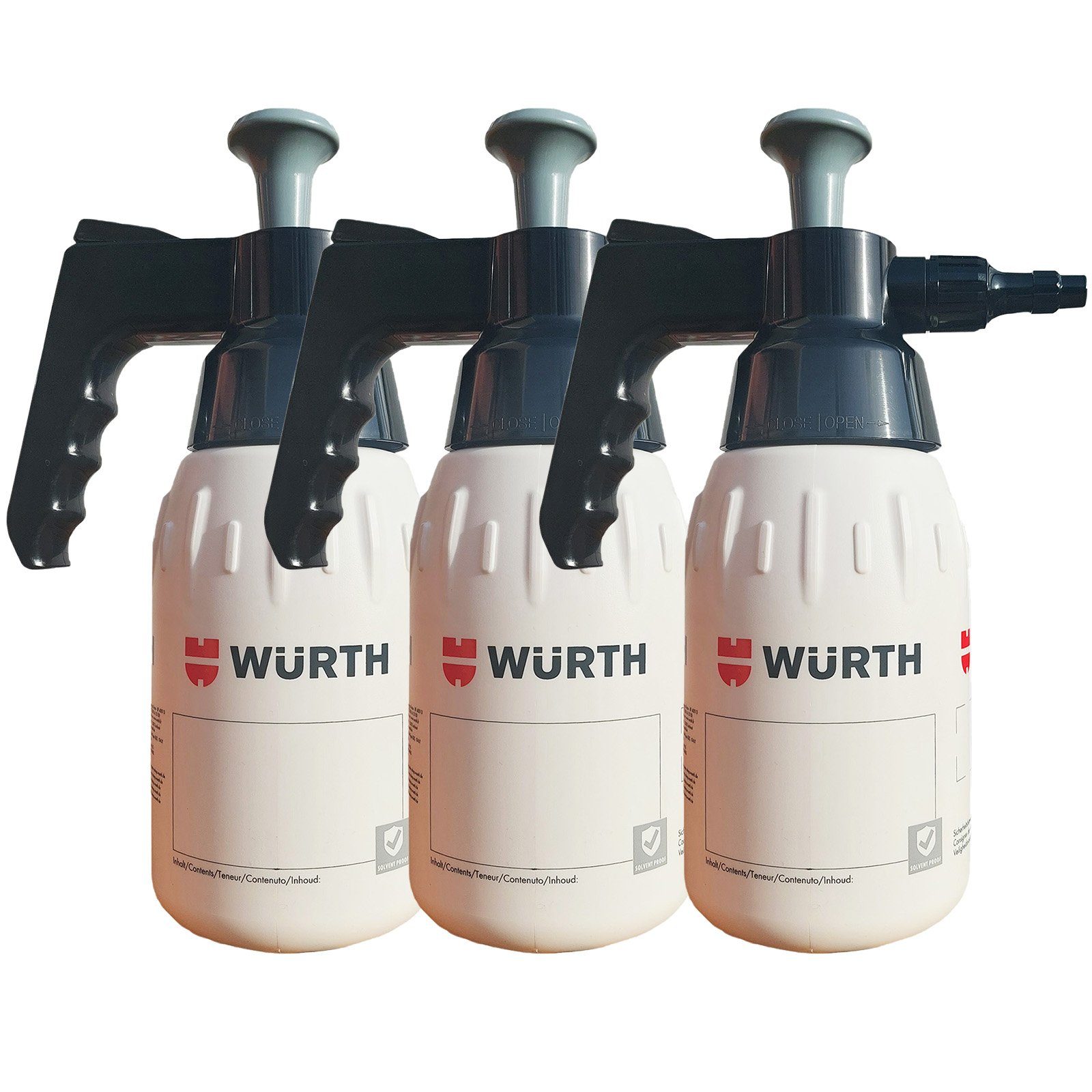 Würth Sprühflasche 3 x Würth Pumpsprühflaschen 1 Liter Grau Lösemittelbeständig Spar-Set, (3-tlg)
