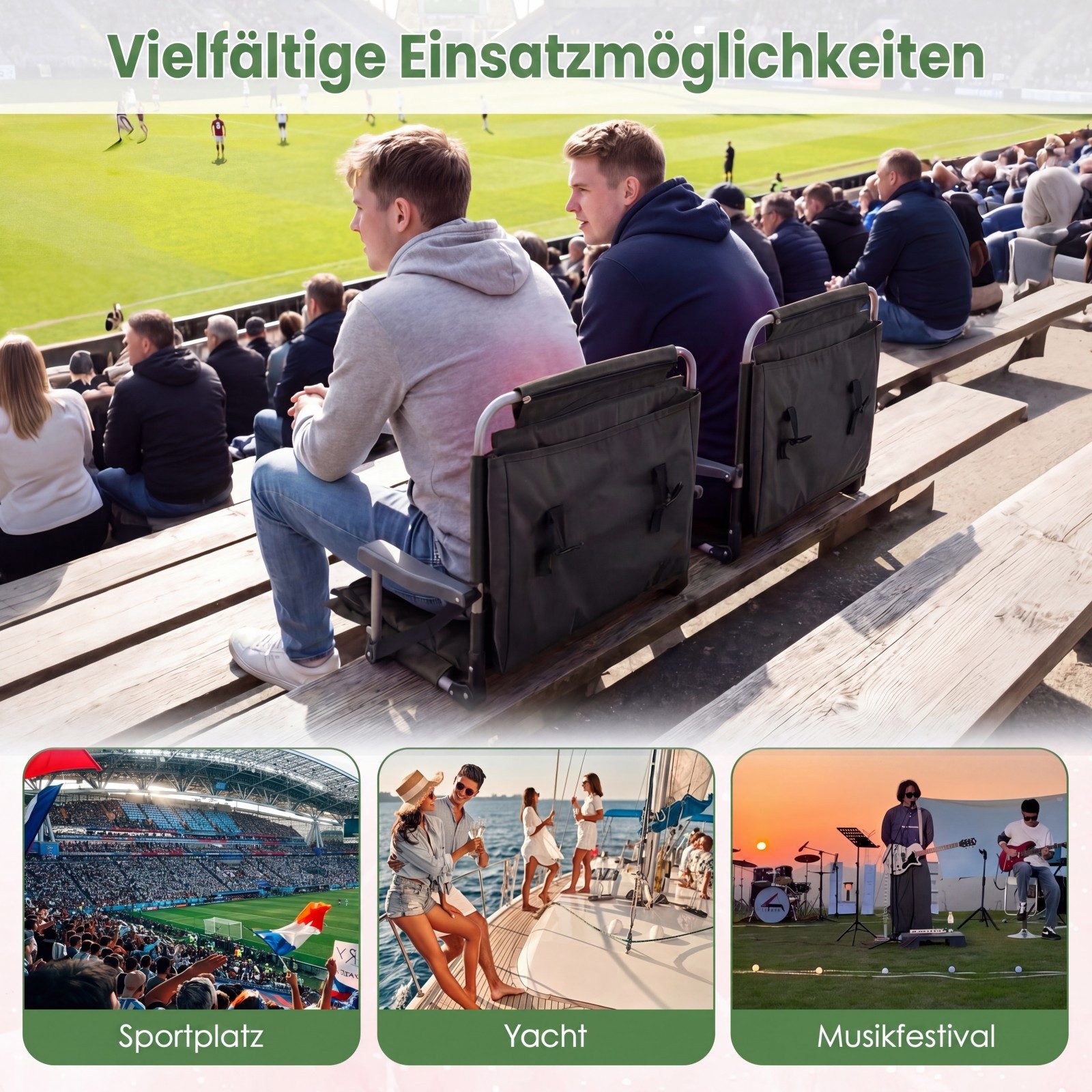 COSTWAY Campingstuhl, Stadionsitz mit Rückenlehne, Stadion Sitzkissen