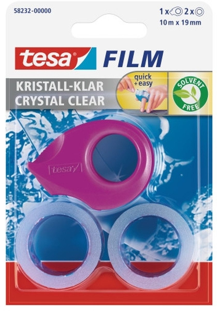 tesa Klebestreifen Klebefilm tesafilm 10mx19mm kristall-klar VE=9x2 Stück + Abroller farb