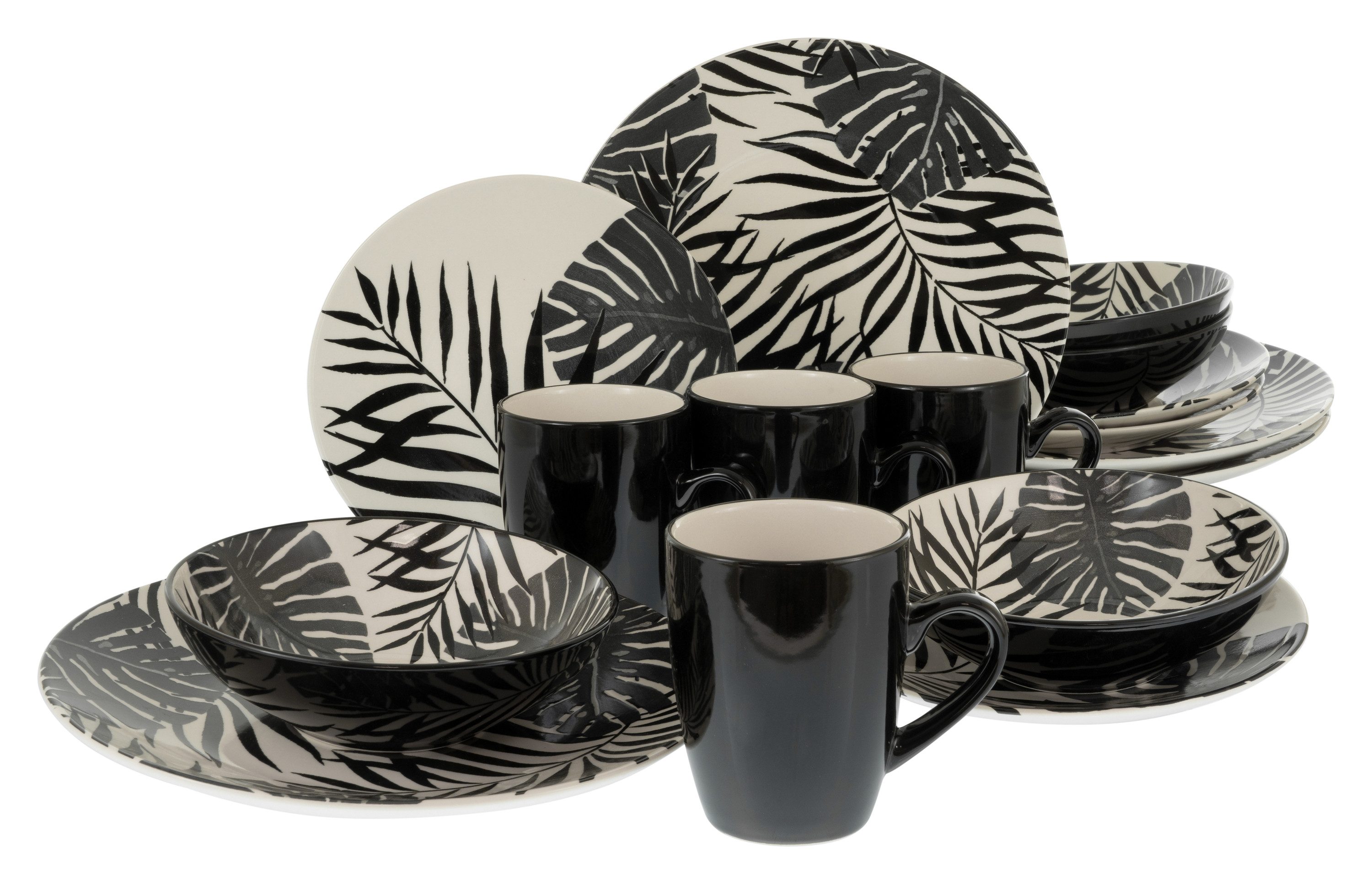 CreaTable Kombiservice Tropicana Black (16-tlg), 4 Personen, Steinzeug