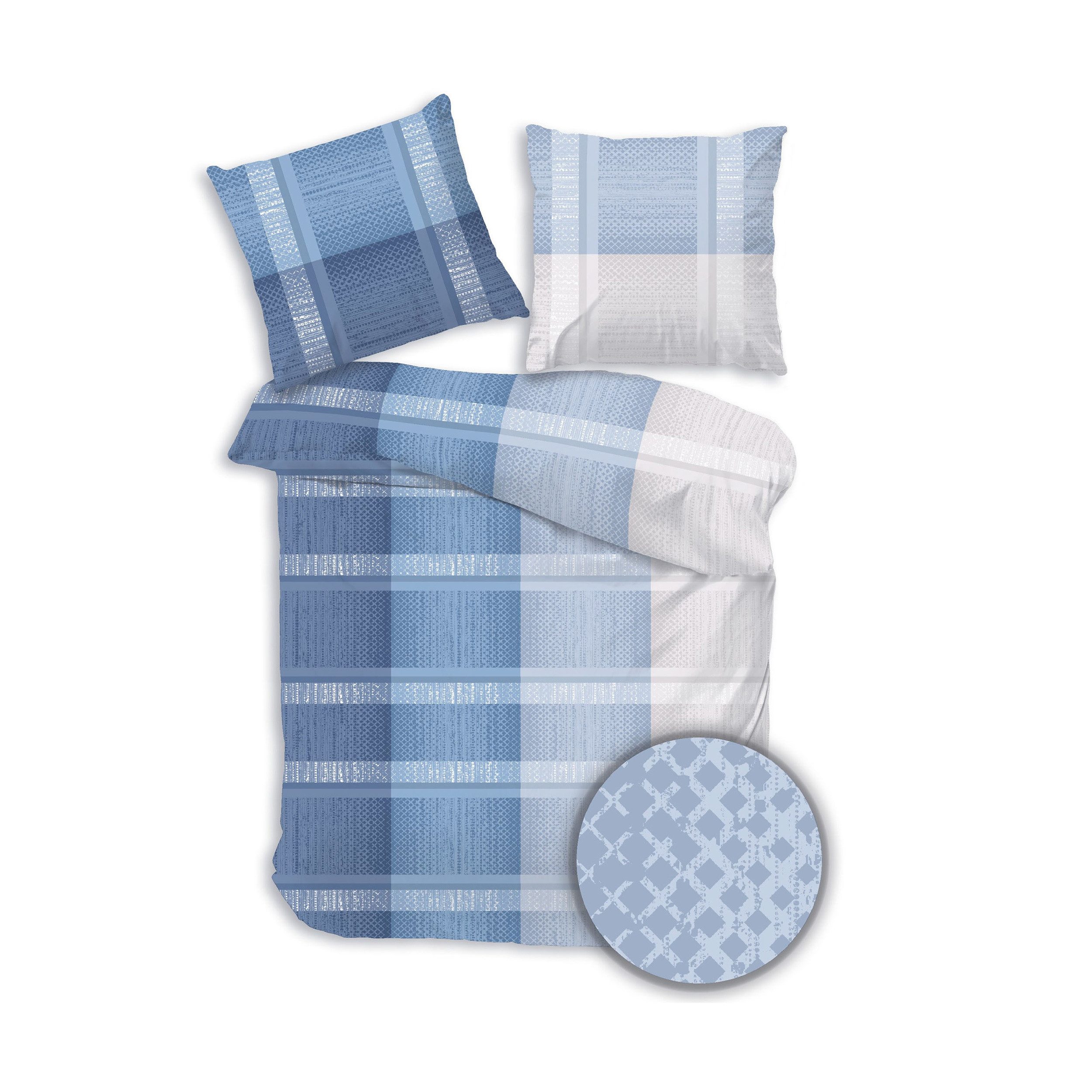 DOBNIG Bettwäsche Flanell, Flanell, 2 teilig, Karo, blau