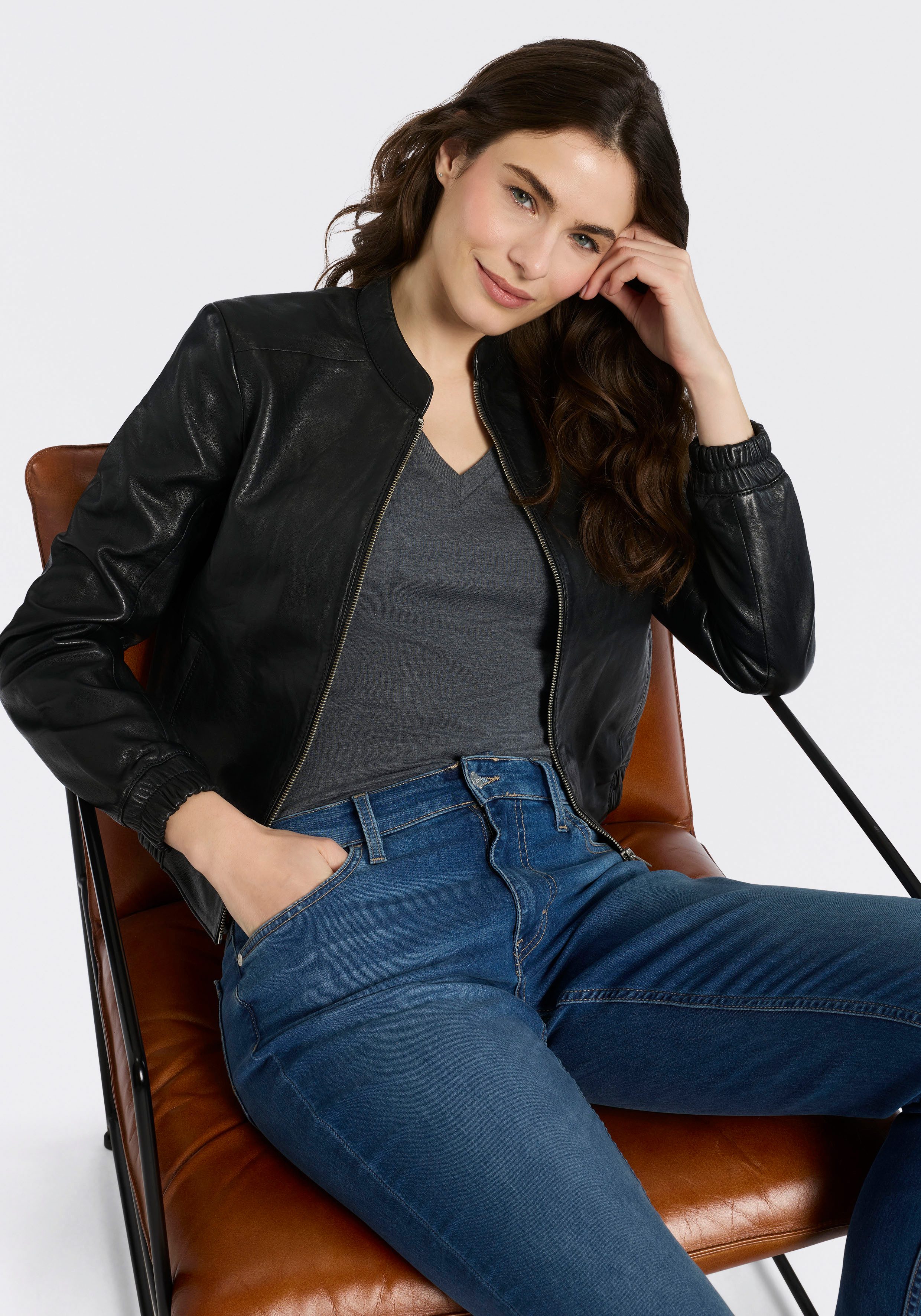 Mauritius Lederjacke MWAshli Blouson mit elastischen Bündchen