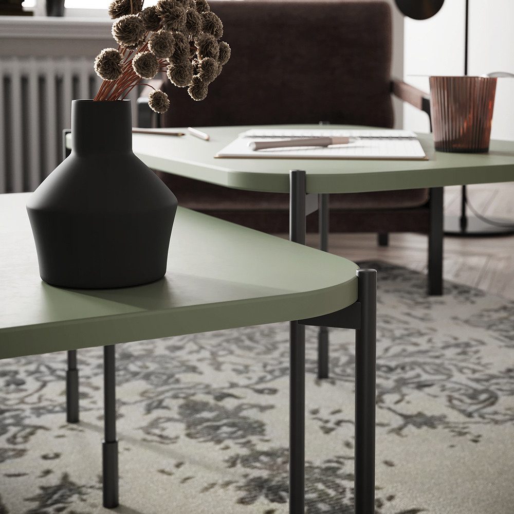 Lomadox Beistelltisch SPLIT-141, oliv grün matt 2er Set 60 und 70 cm breit Tischbeine Metall