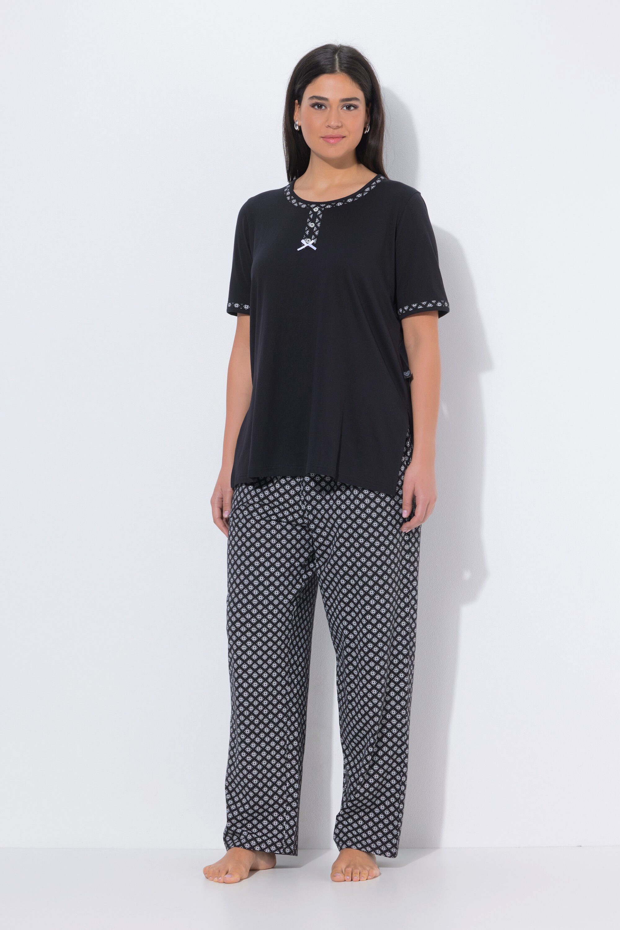 Ulla Popken Pyjama Pyjama gemustert Rundhals Halbarm Taschen günstig online kaufen