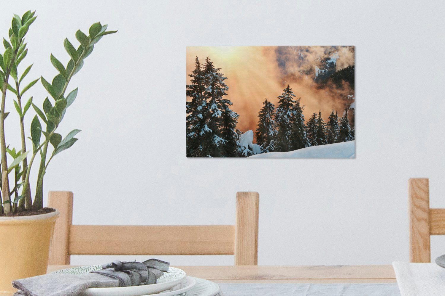 Wandbild (1 Mountain Weihnachtsbäumen am Sonnenuntergang cm Wanddeko, Leinwandbilder, OneMillionCanvasses® in Leinwandbild Grouse Kanada, Aufhängefertig, bei 30x20 den St),