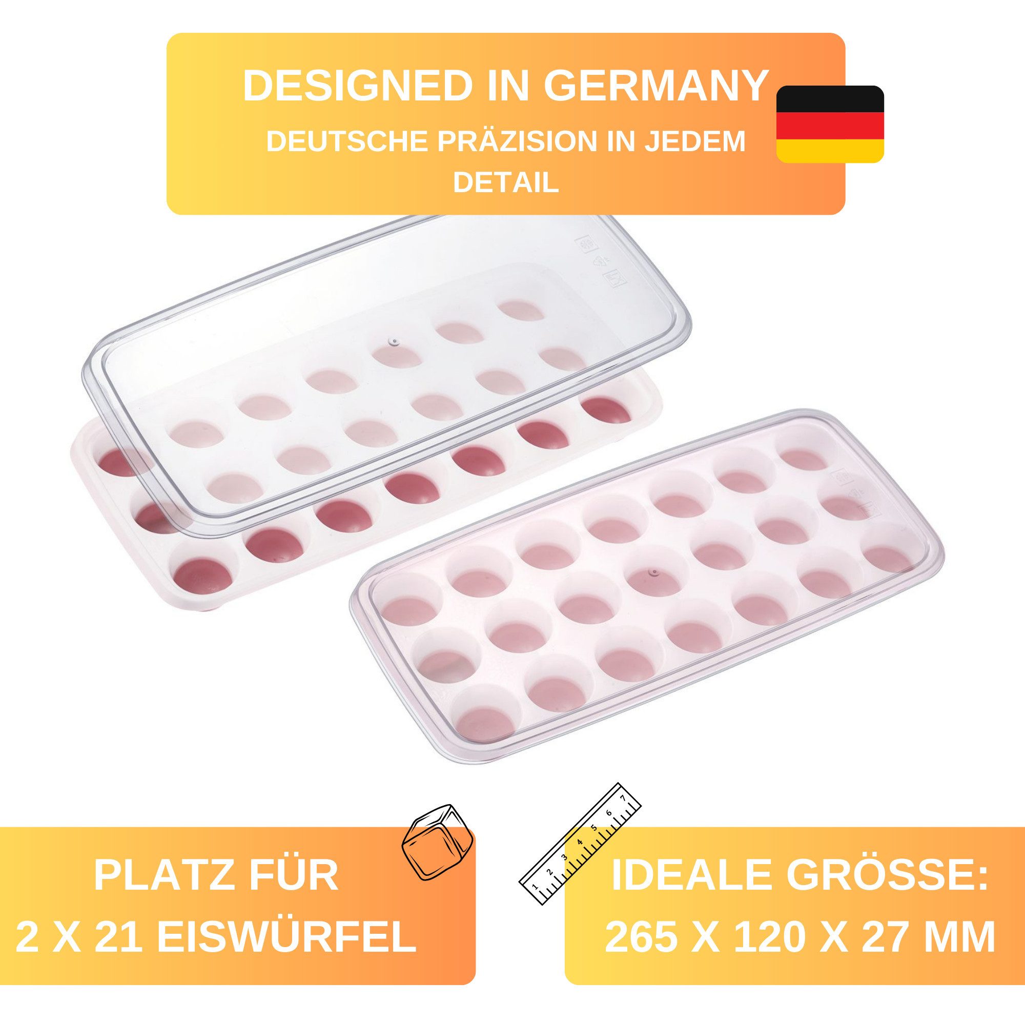 Thiru Eiswürfelform 2er Set mit Deckel, BPA-Frei, spülmaschinengeeignet, flexibler Formboden, Deckel