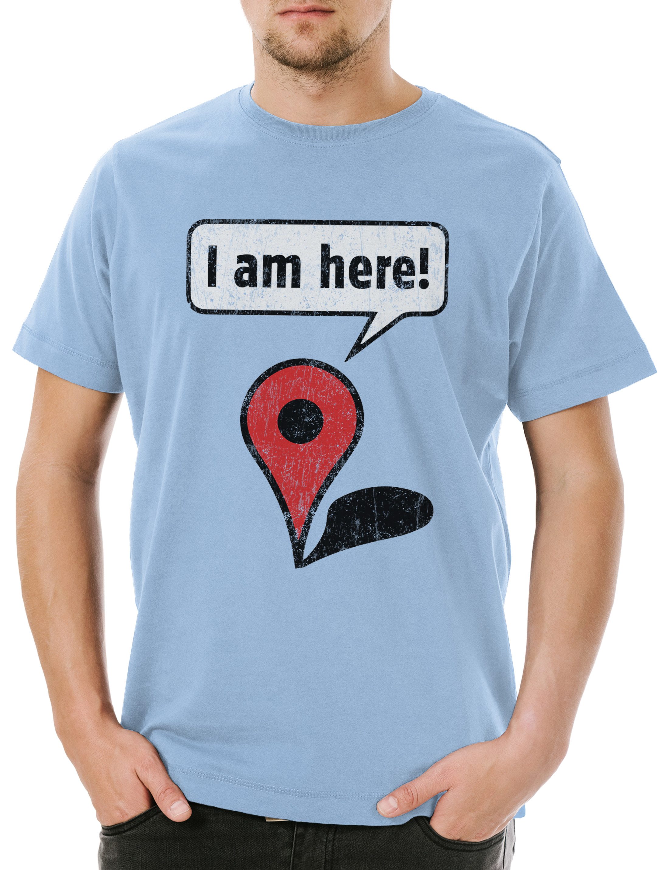 Print-Shirt Urban Backwoods I Am Here! Herren T-Shirt Hellblau Größe M
