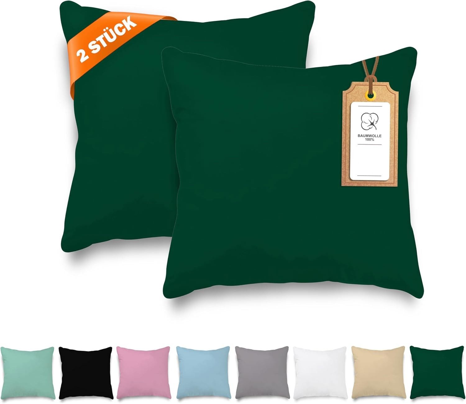 Veluna Home Kissenbezug 40x40cm - 100% Baumwolle(2er-Set) - Dicht gewebt mit 57 Fäden/cm², (2 Stück)