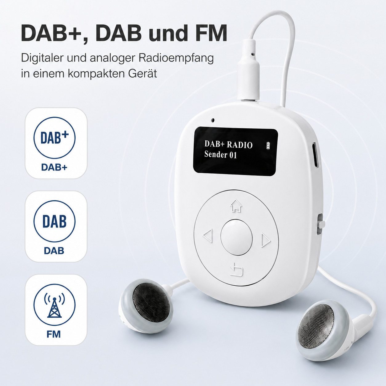 Tekoo DAB+ Digitalradio tragbar Mini Radio mit OLED-Display Clip & Akku UKW-Radio (DAB, Sendersuchlauf, Favoritenspeicher, DAB+, FM (UKW), Ultra-kompakt,60 Senderspeicher, ideal für Sport und Outdoor)