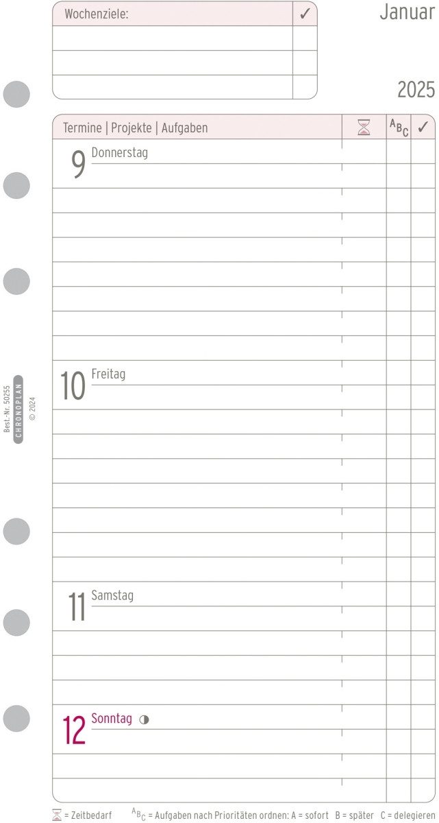 CHRONOPLAN Terminplaner Wochenplan A6 Midi 1 Woche/2 Seiten Kalendarium 2025.