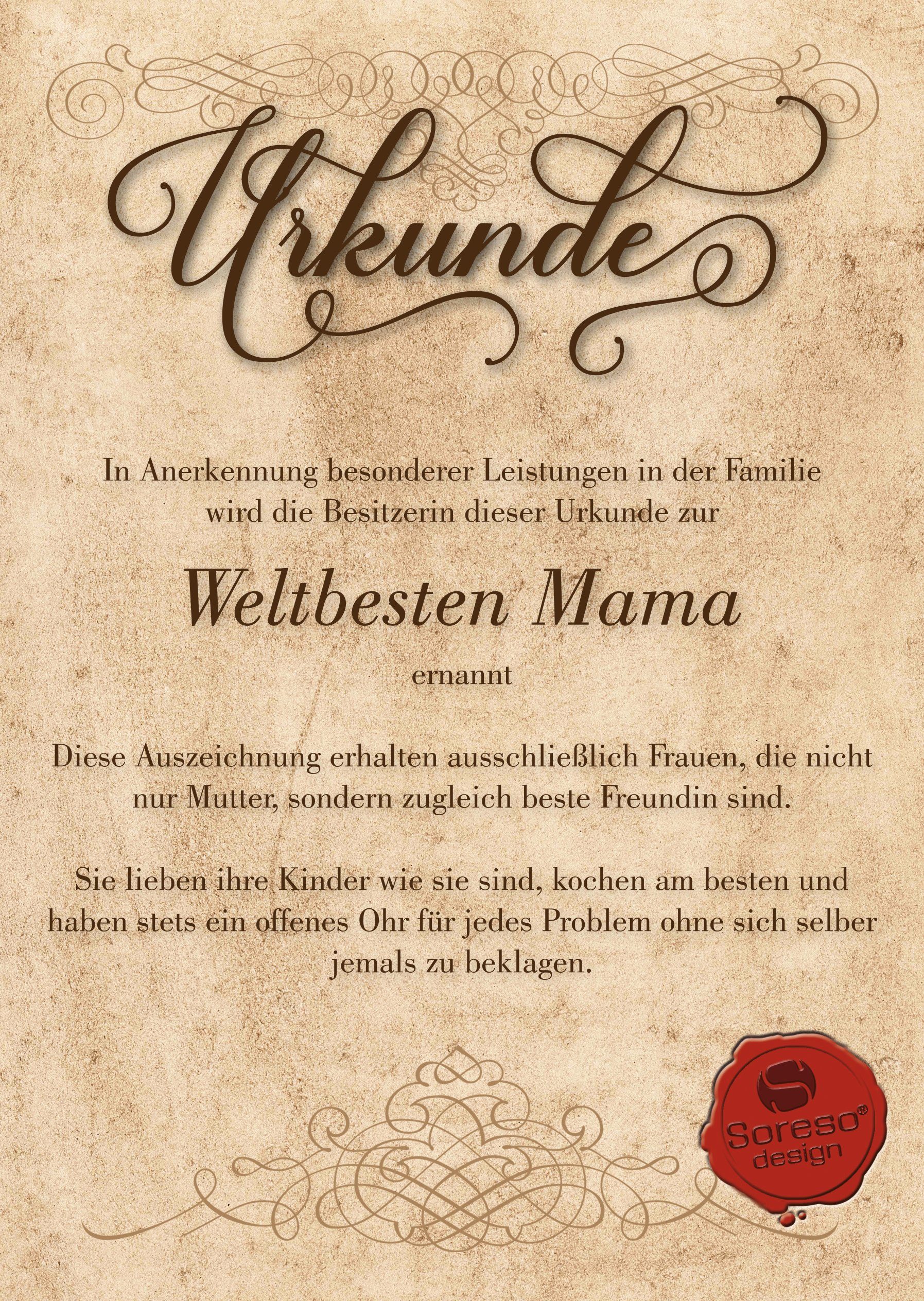 Kissen der Geschenk Geburstag Beste Mama braun & Muttertag Dekokissen Urkunde, Weihnachten Welt Soreso®