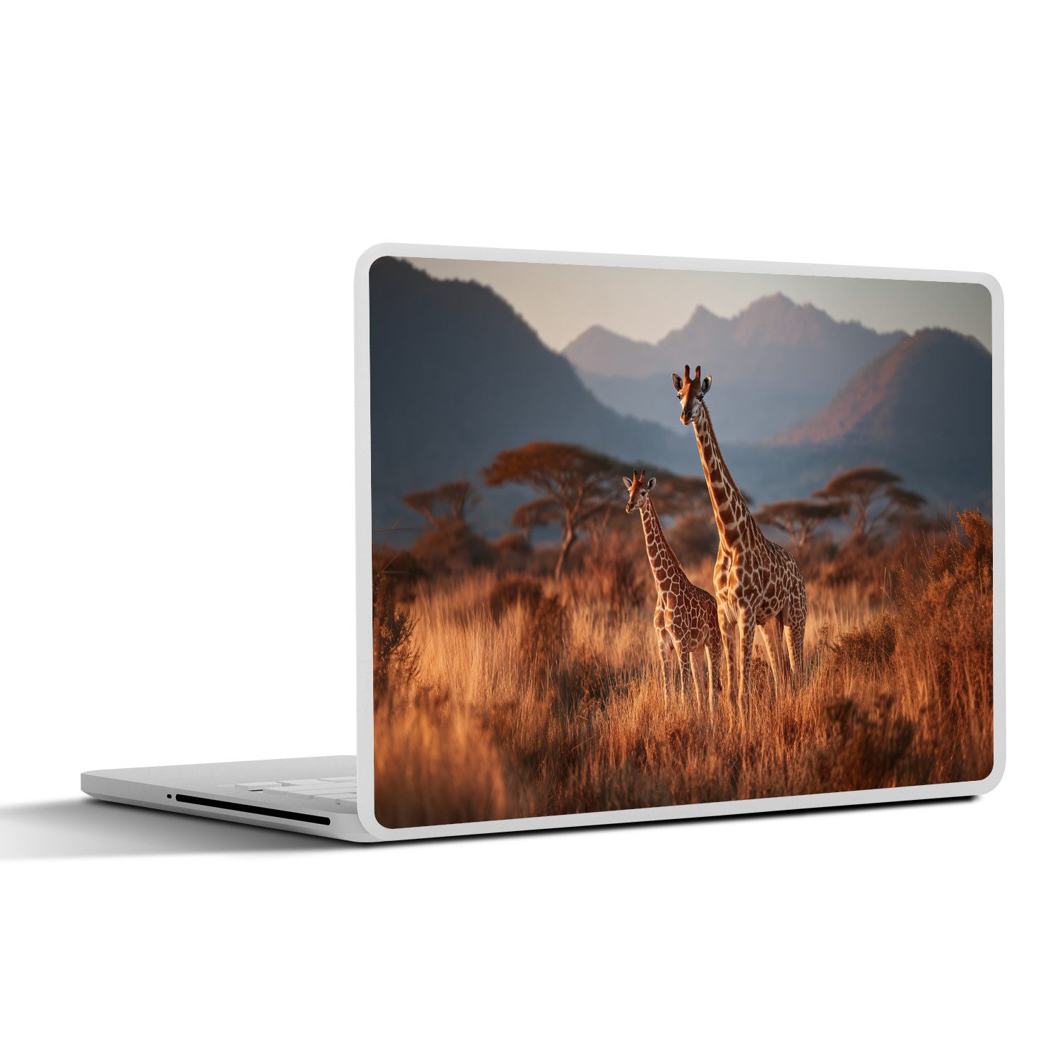 MuchoWow Laptop-Aufkleber Giraffen - Hohes Gras - Akazienbäume, (1tlg), Laptop Folien Cover, Aufkleber, Sticker, Schutz vor Kratzern, 30x21 cm