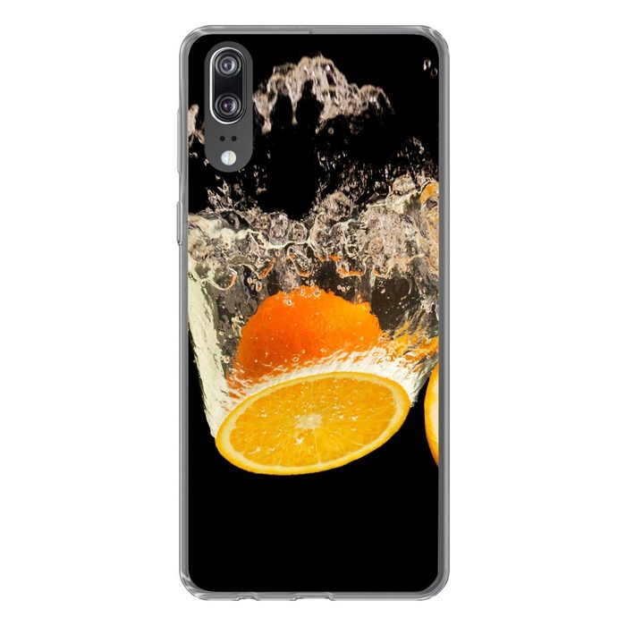 MuchoWow Handyhülle Orange - Stillleben - Wasser - Schwarz - Obst Handyhülle Huawei P20 Handy Case Silikon Bumper Case
