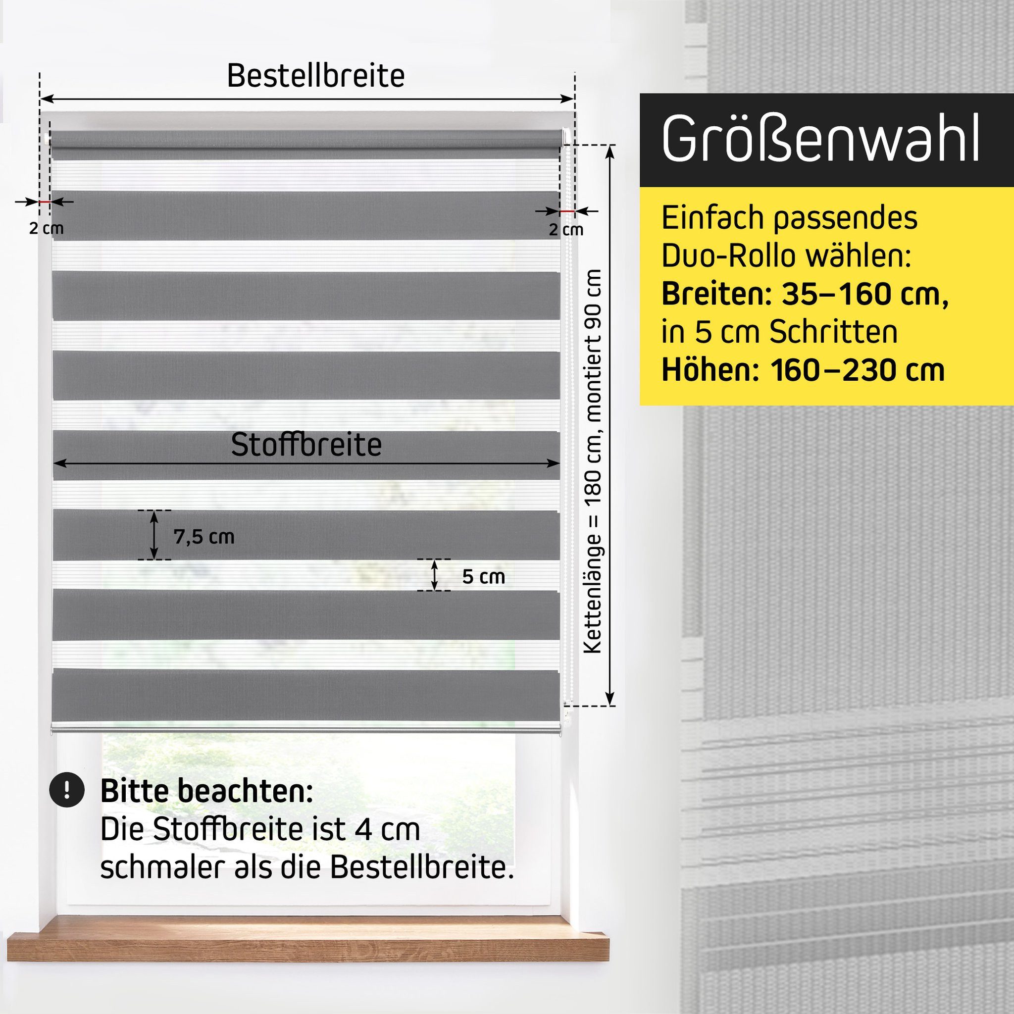 Doppelrollo Zevra Doppelrollo Duo Rollo 35x160cm dunkelgrau dunkelgrau, Victoria M., halbtransparent, ohne Bohren, freihängend, verschraubt, Feuchtraumgeeignet, – Bild 5 von 5