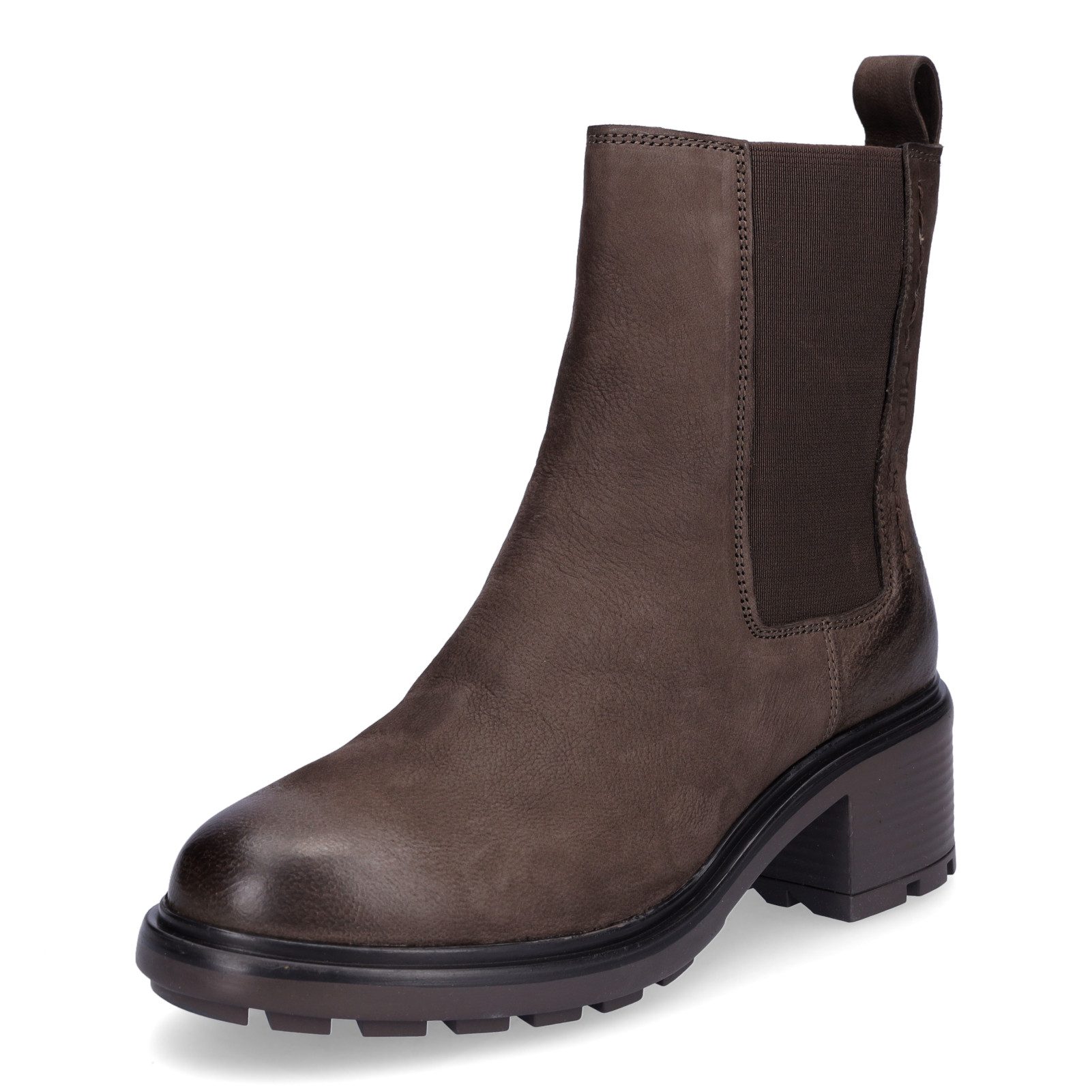 MIDS MILA Damen Stiefelette Nubukleder in Braun, Blockabsatz 5 cm, Reißverschluss & Gummizug