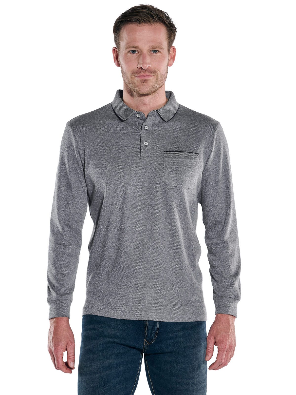 Engbers Langarm-Poloshirt Herren Langarm-Shirt mit Polokragen, Mittelblau