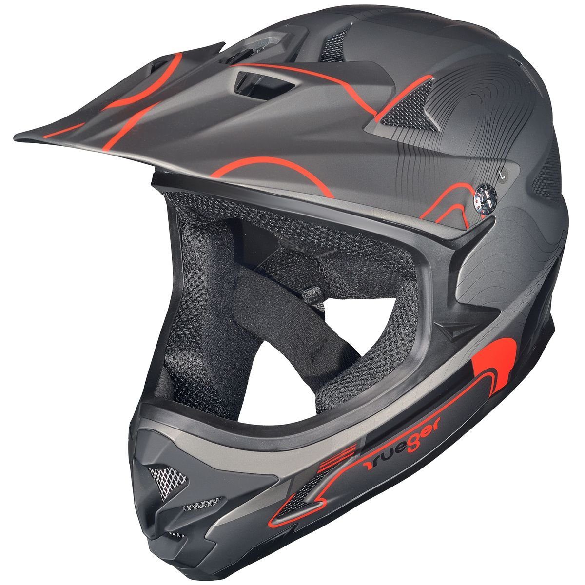 rueger-helmets Kinderhelm RXD-9001 Downhill Fahrrad BMX Fullface Mountainbike MTB Enduro Freeride Dirt Helm RXD-9001 Antrazit XL