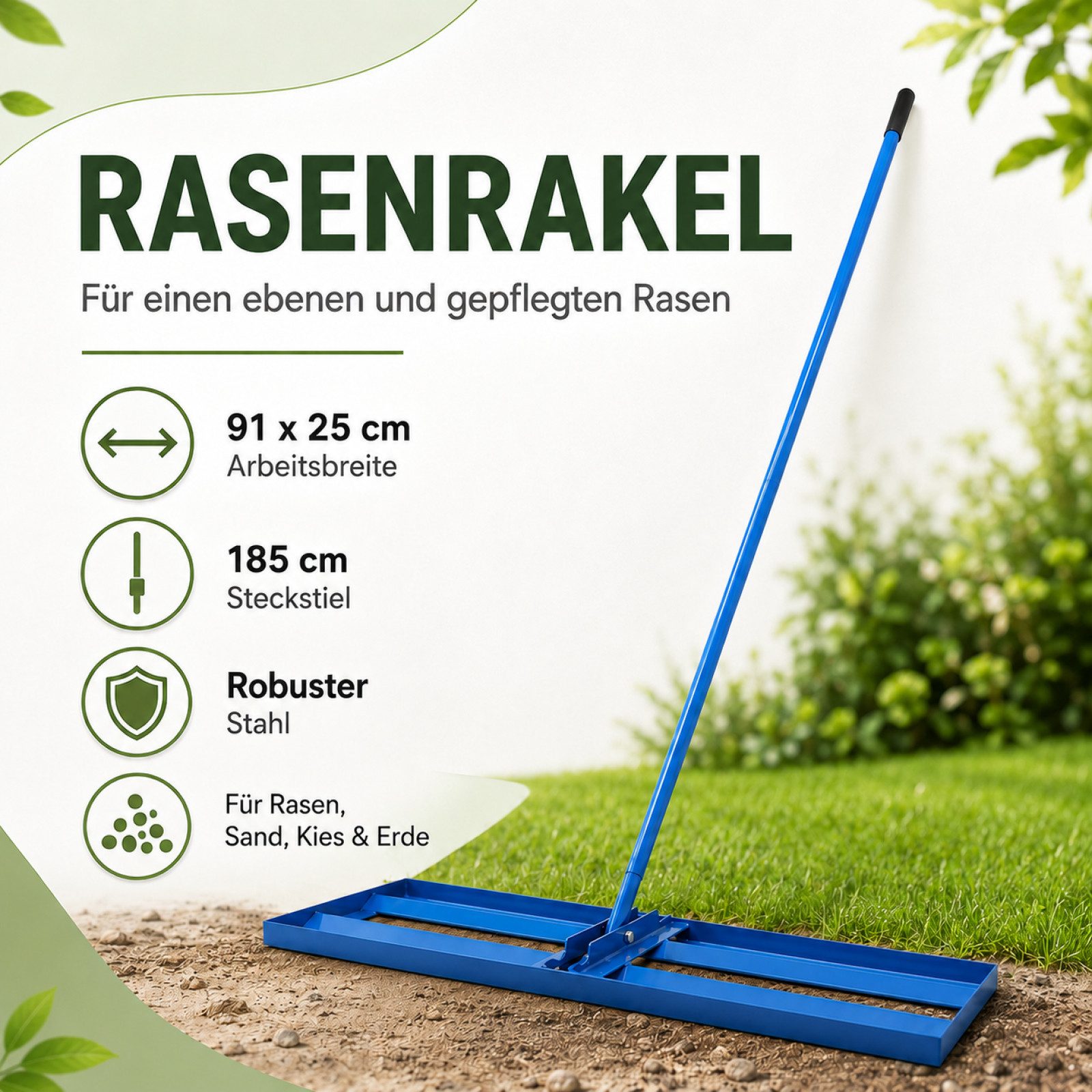 Bituxx Rasenrechen Rasenrakel 91x25 cm, 91 cm Arbeitsbreite, mit 185 cm langem Stiel, (Packung, MS-19336) – Bild 2 von 5