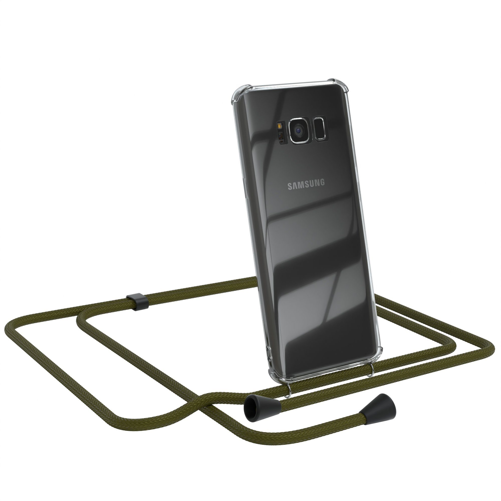 EAZY CASE Handykette Kette Clips Schwarz für Samsung Galaxy S8 5,8 Zoll, Handykette mit Band Cross Bag für Mann und Frau Festivalbag Olive Grün