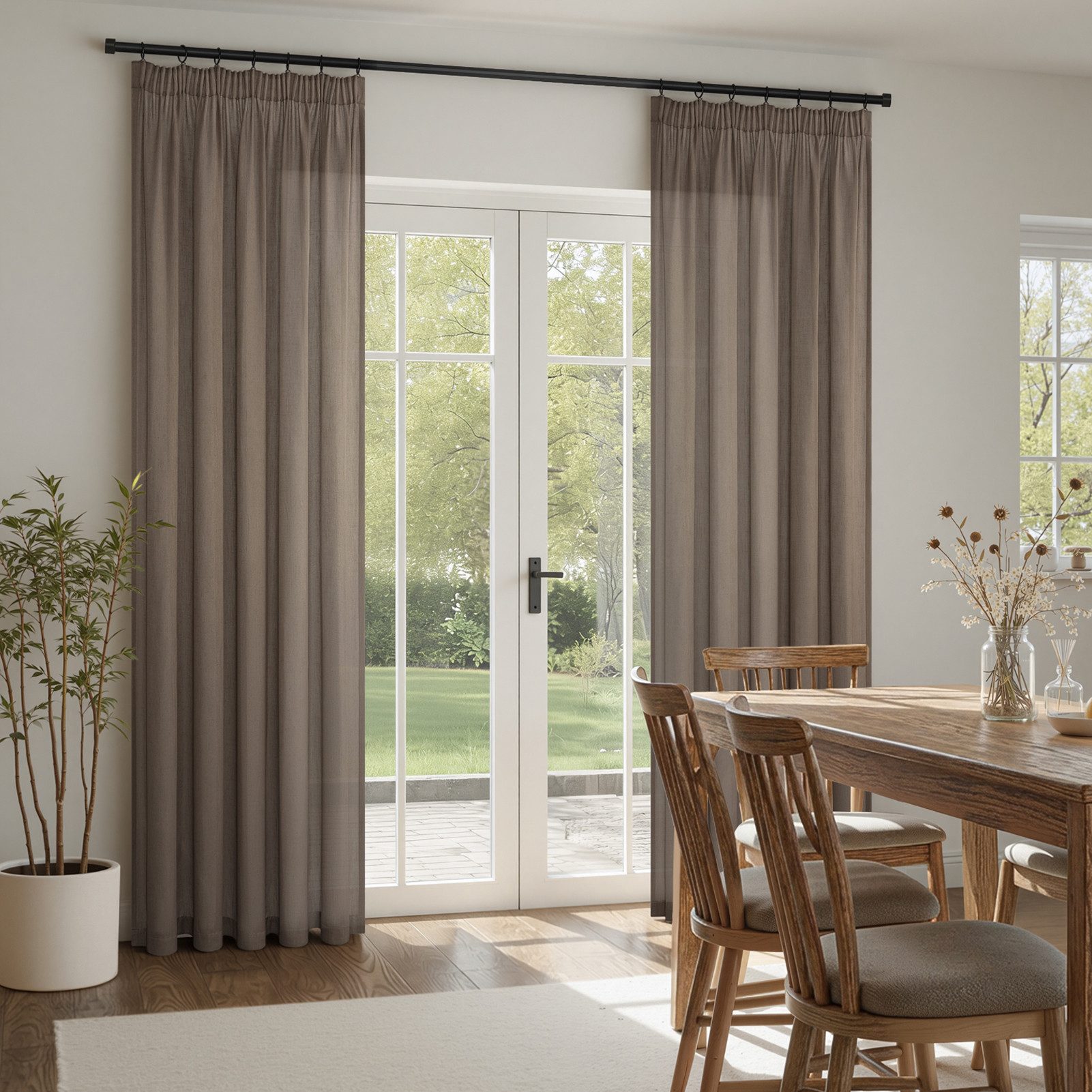 Topfinel Gardine Leinenoptik vorhänge mit kräuselband halbtransparent wohnzimmer (2 St), Kräuselband, halbtransparent, modern boho Tiefflachs 140x225cm kinderzi – Bild 5 von 5